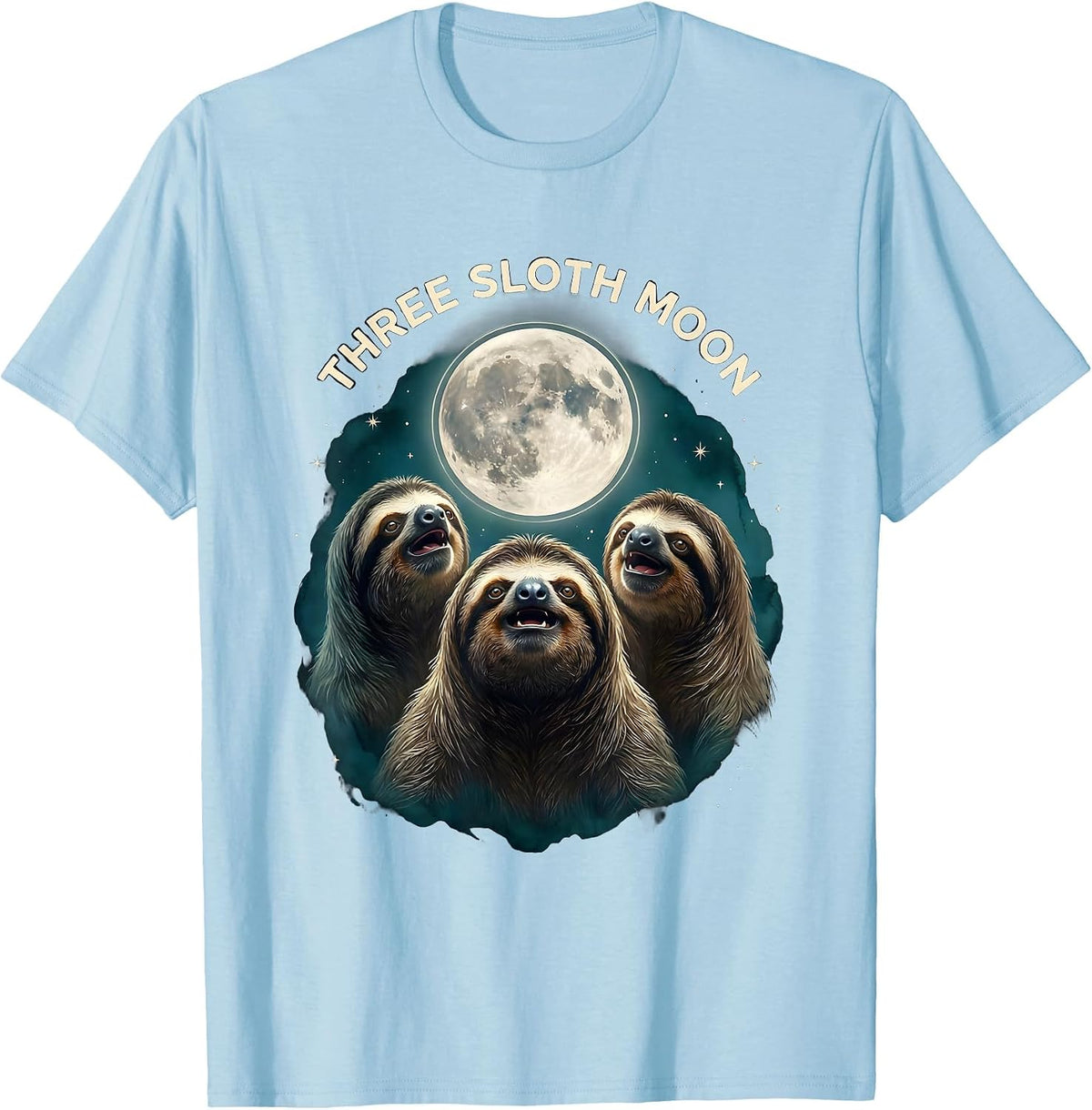 Men's Three Sloth Moon Funny Sloth Lover Halloween Meme Parody T-Shirt - Baby Blue