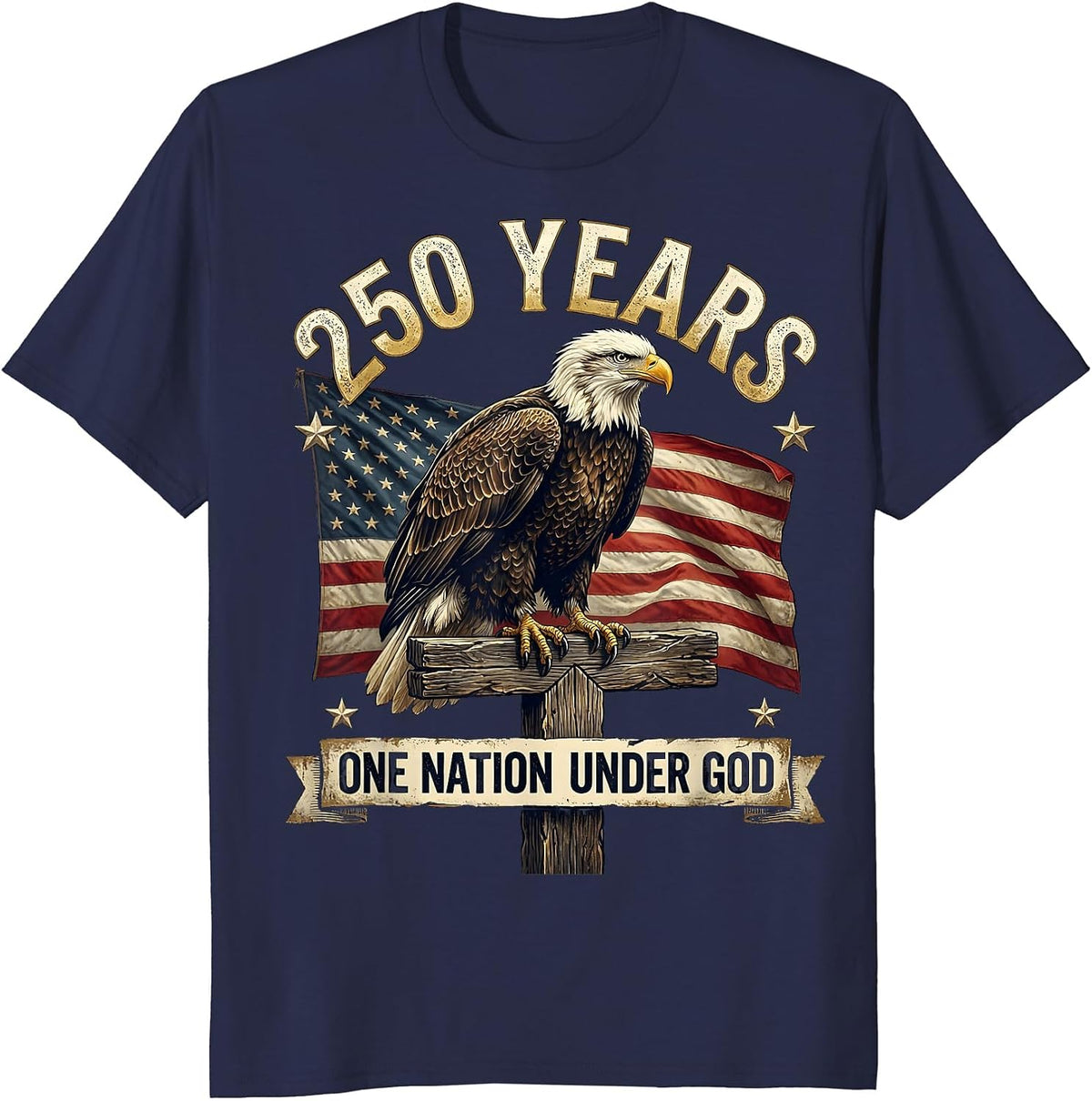 250 Years One Nation Under God Patriotic Faith Design T-Shirt - Navy Blue