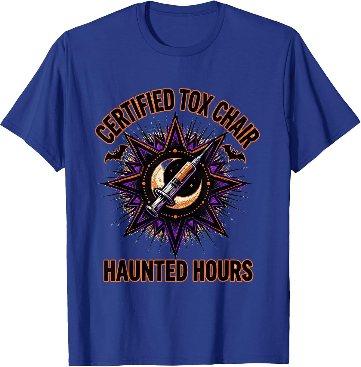 Men's Certified Tox Chair Haunted Hours Comic Book Halloween T-Shirt - Royal Blue