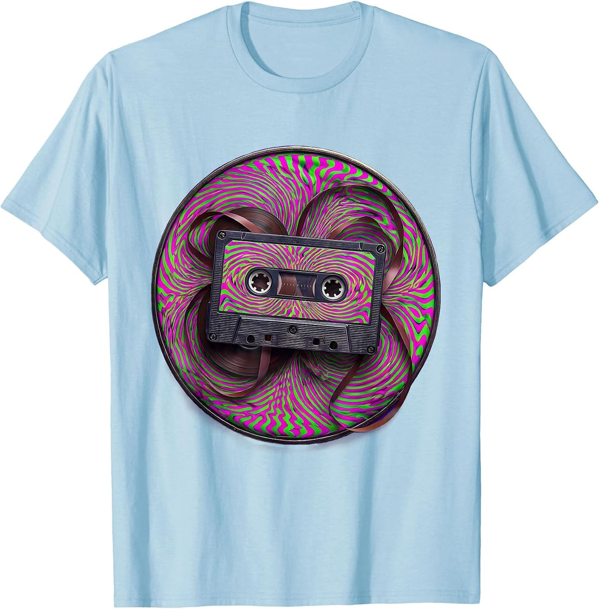 Vintage Cassette Tape 80s Rock Band Graphic T-Shirt - Baby Blue