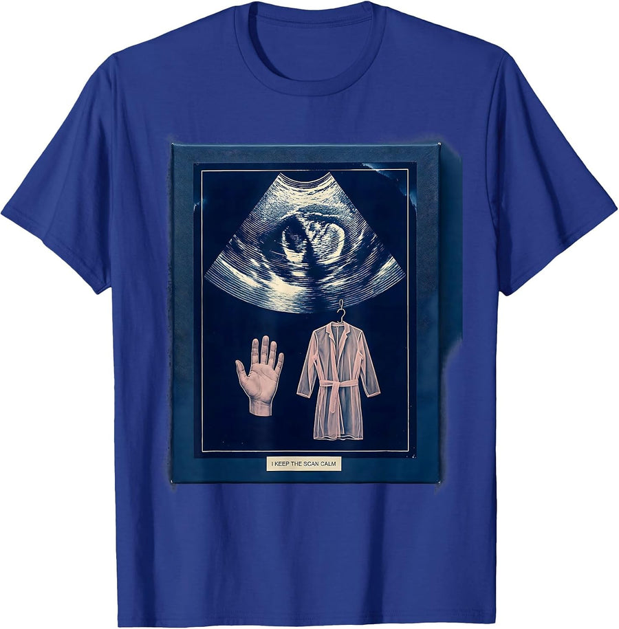 I Keep The Scan Calm Cyanotype Photogram Mammography T-Shirt - Royal Blue