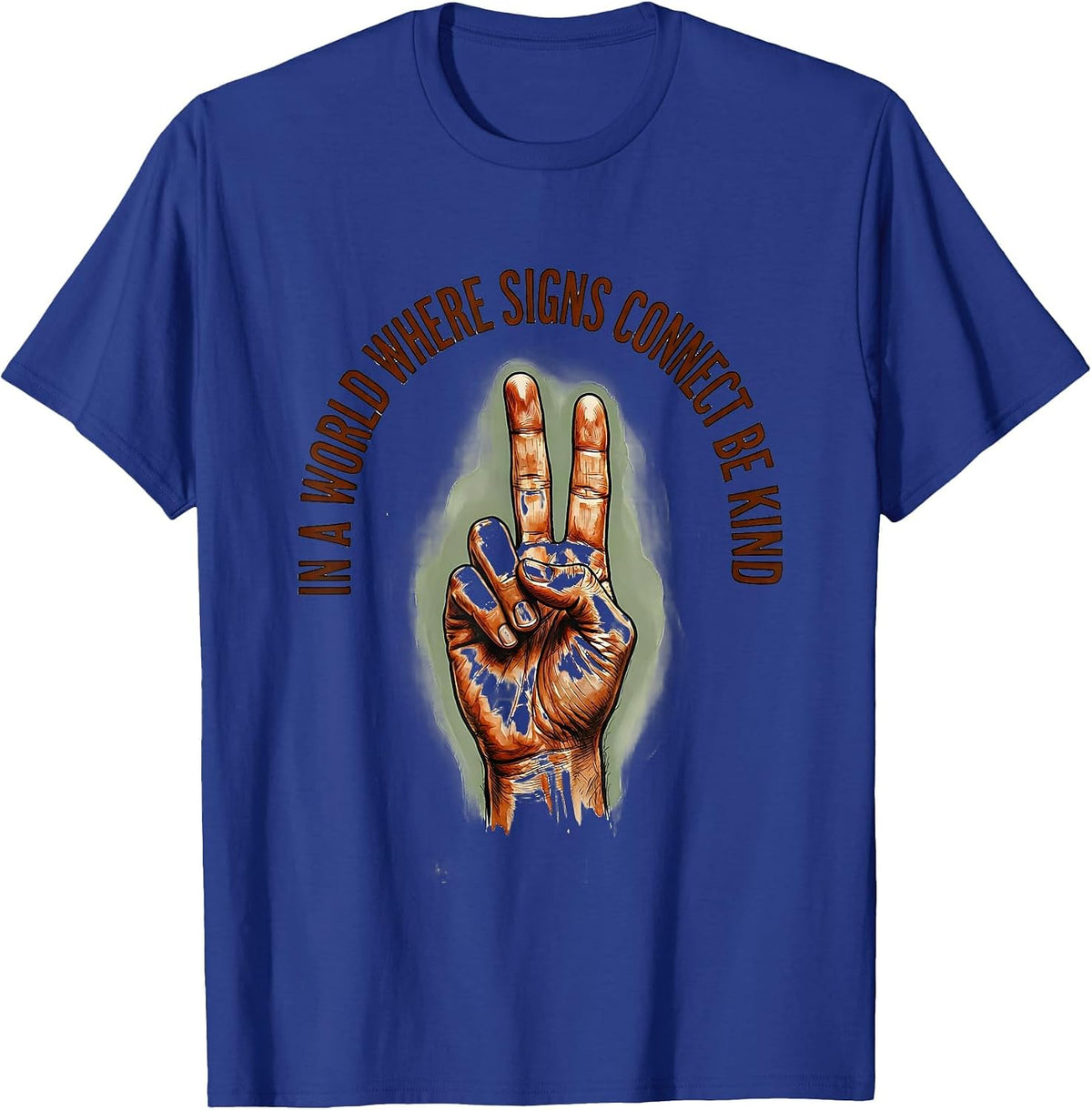 In A World Where Signs Connect Be Kind Vintage ASL Teacher T-Shirt - Royal Blue
