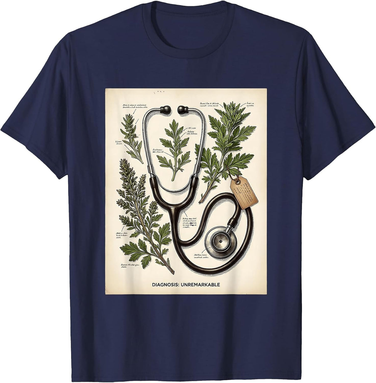 Diagnosis: Unremarkable Veterinary Botanical Design T-Shirt - Navy Blue