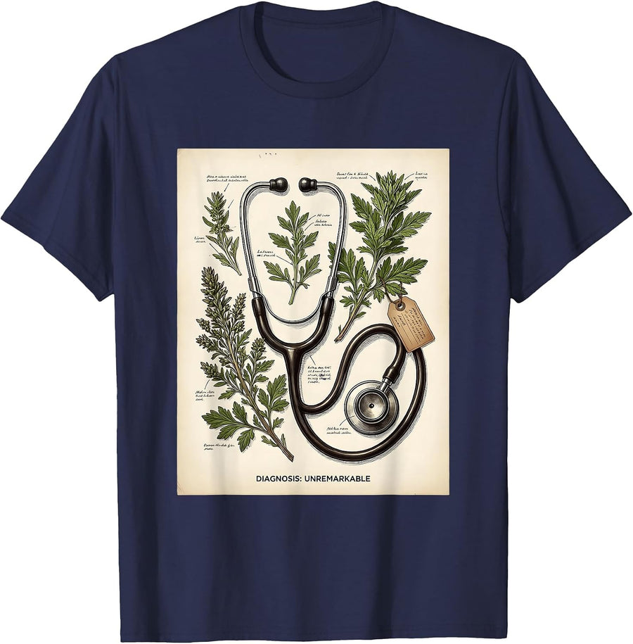 Diagnosis: Unremarkable Veterinary Botanical Design T-Shirt - Navy Blue