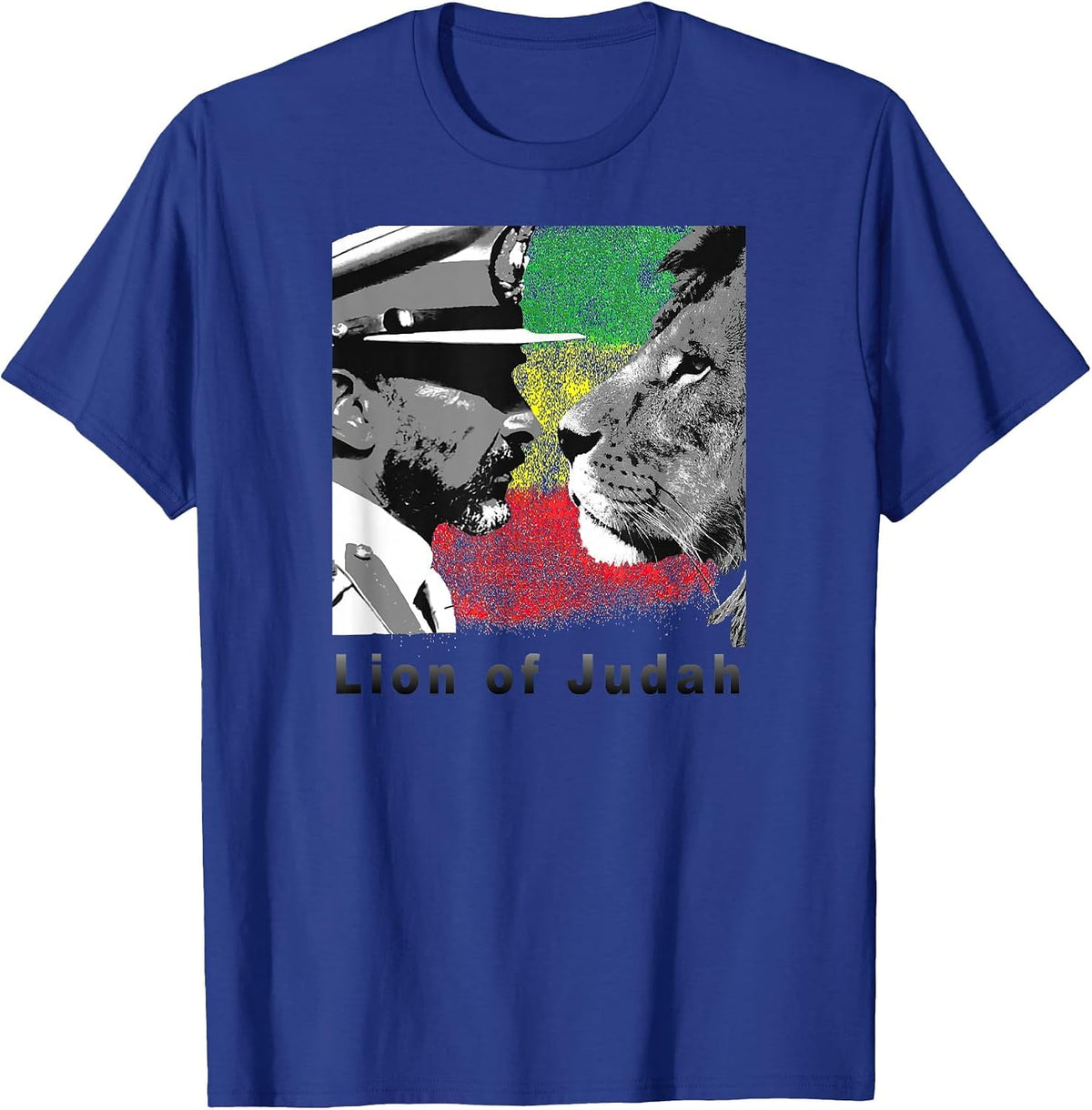 Lion of Judah Haile Selassie I. with Reggae Flag T-Shirt - Royal Blue