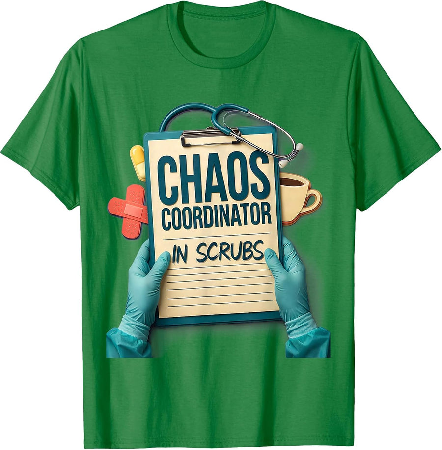 Men's Chaos Coordinator In Scrubs Funny Nurse Design T-Shirt - Kelly Green