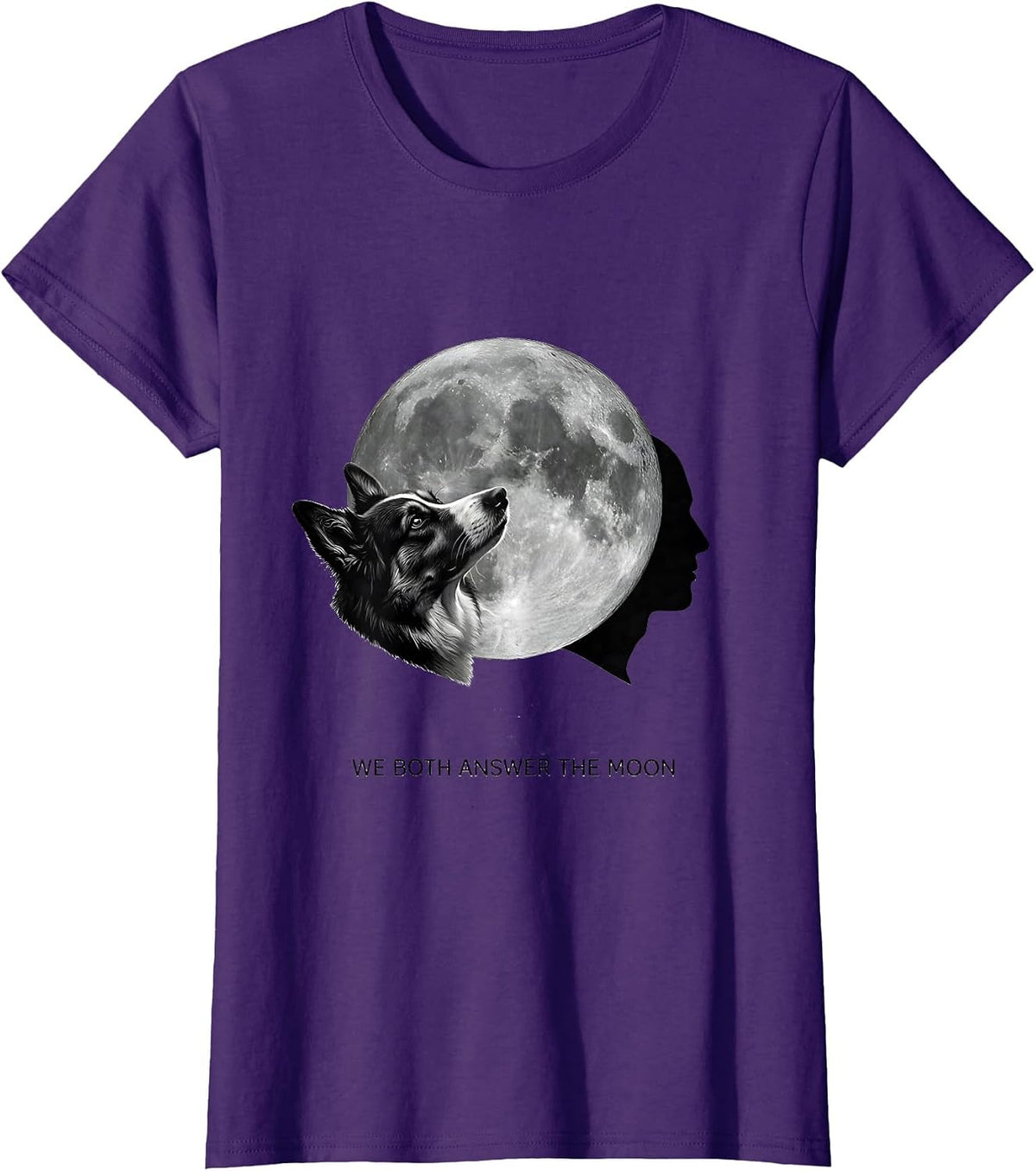Women's We Both Answer the Moon Vintage Dog Lover Breed Portrait T-Shirt - Purple