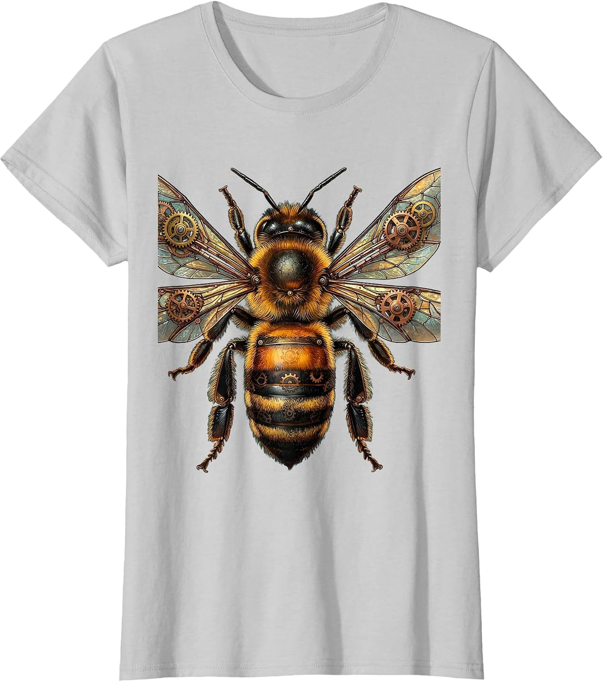 Steampunk Clockwork Bee Mechanical Wings Art T-Shirt - Silver Grey