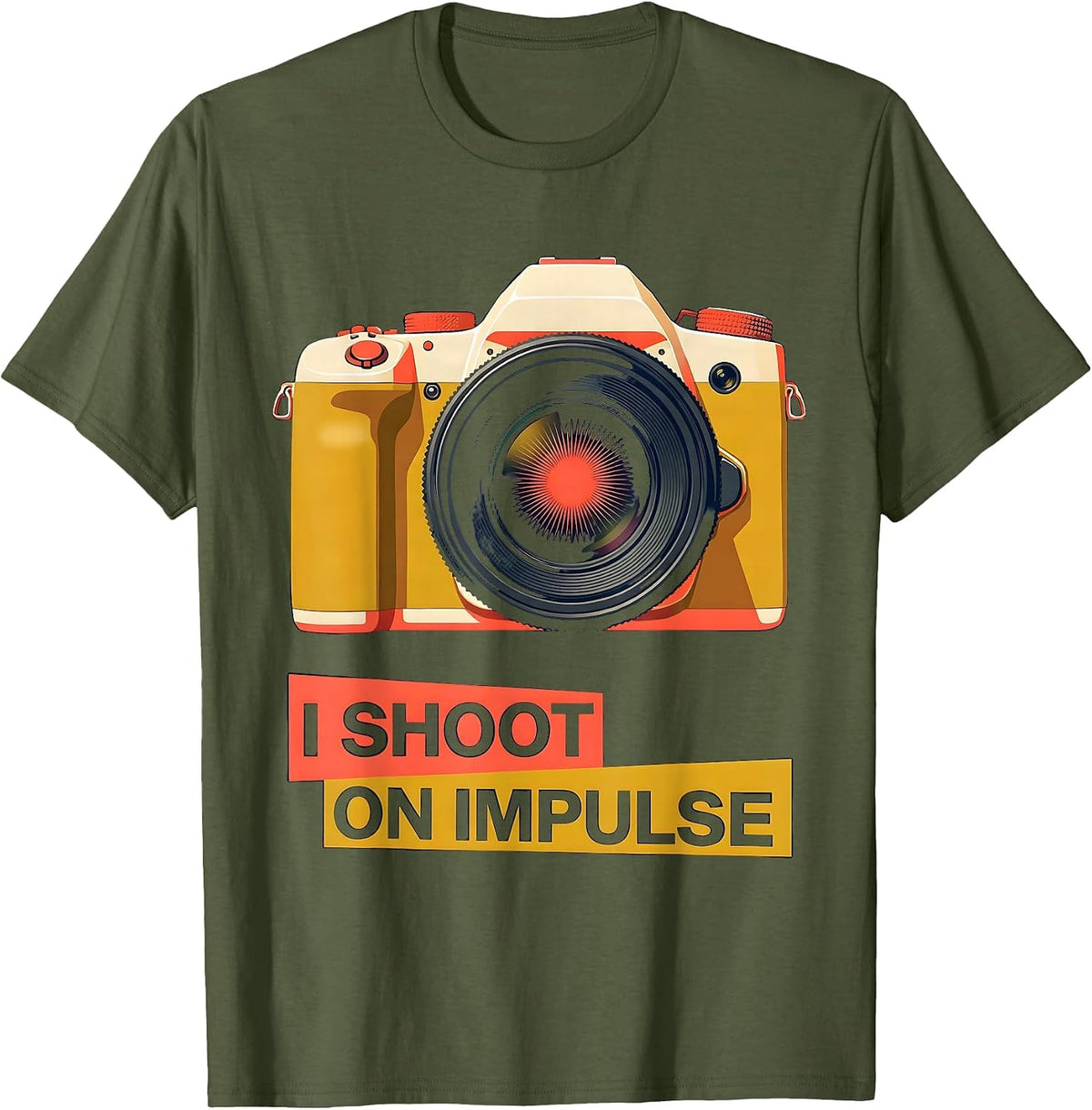 Men's I Shoot On Impulse Funny Photography Hobbyist Camera T-Shirt - Olive Green