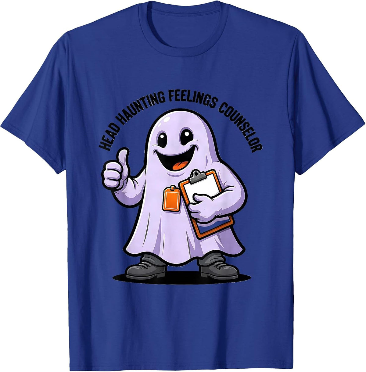 Men's Head Haunting Feelings Counselor Cartoon Halloween School T-Shirt - Royal Blue