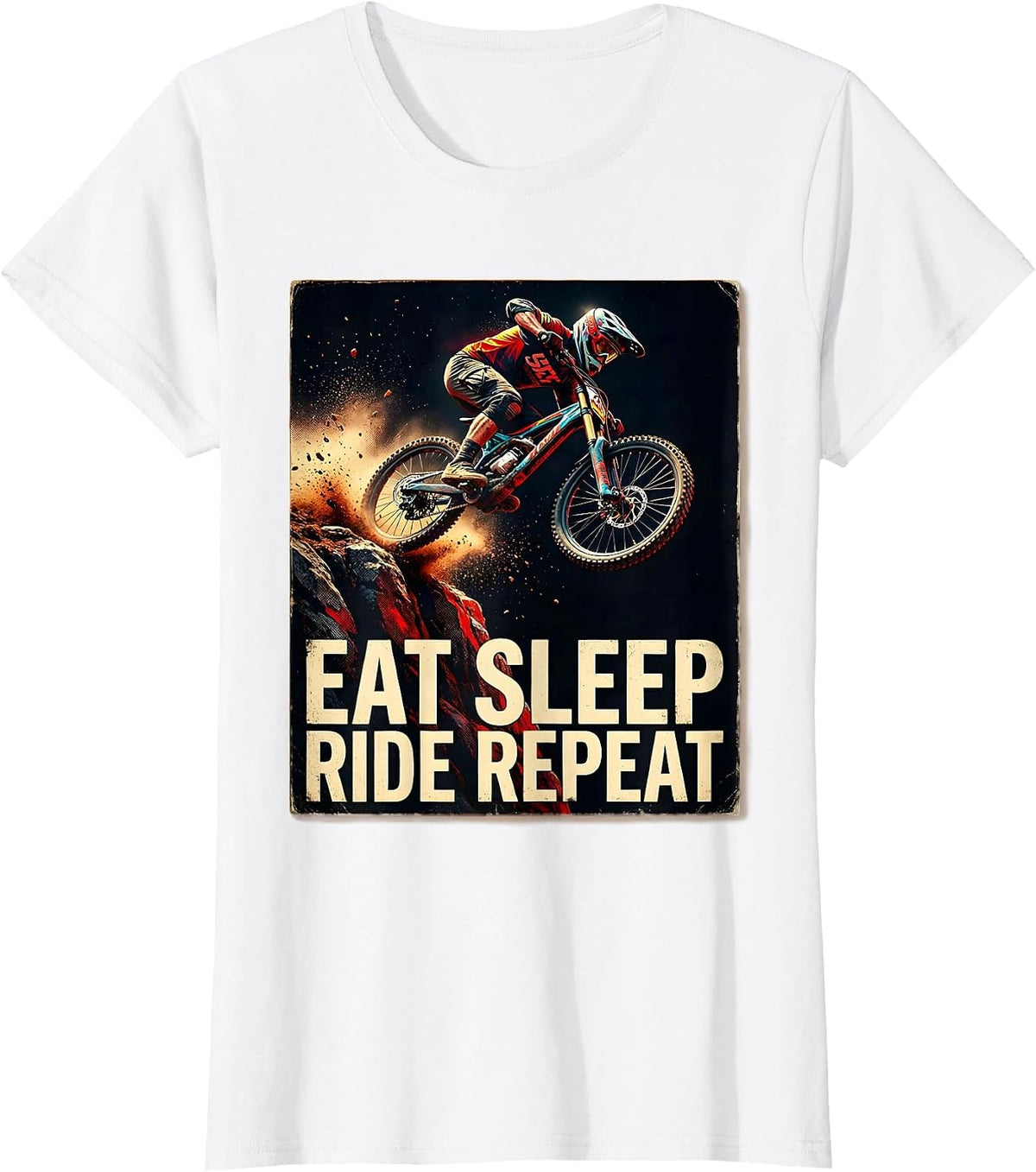 Eat Sleep Ride Repeat Mountain Bike Design T-Shirt - White