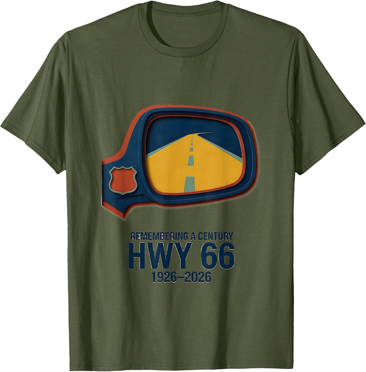 Remembering A Century Hwy 66 Vintage Souvenir T-Shirt - Olive Green