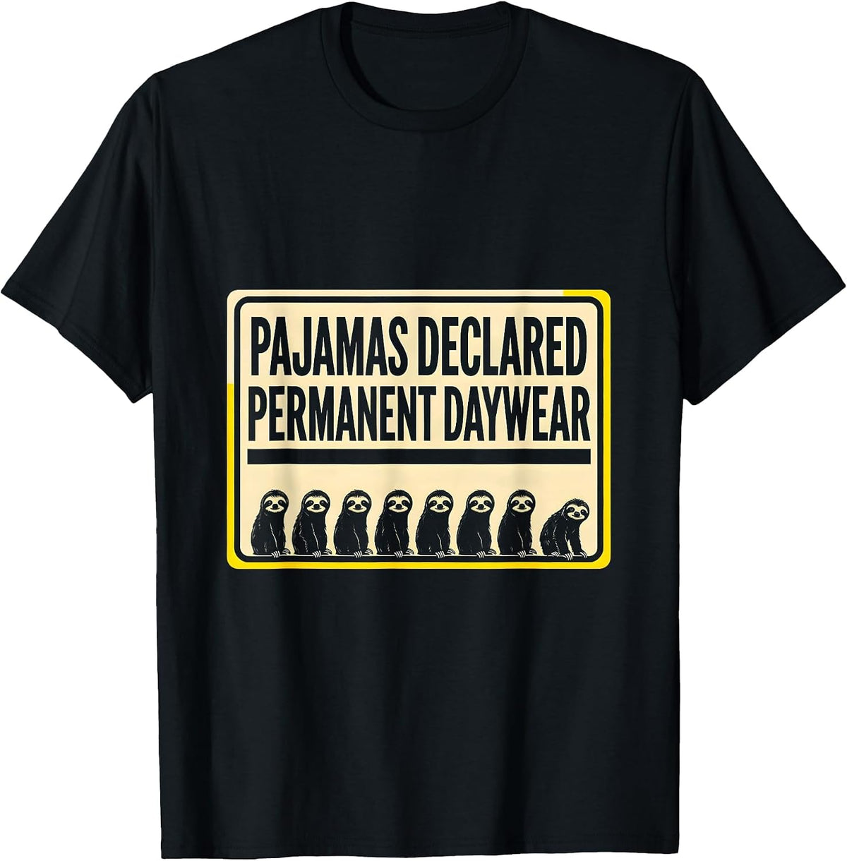 Men's Pajamas Declared Permanent Daywear Funny Sloth Lover T-Shirt - Black