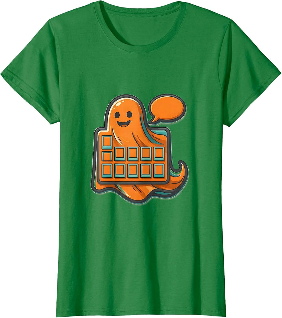 Women's Friendly Ghost Speech Board Halloween Teacher Costume Humor T-Shirt - Kelly Green