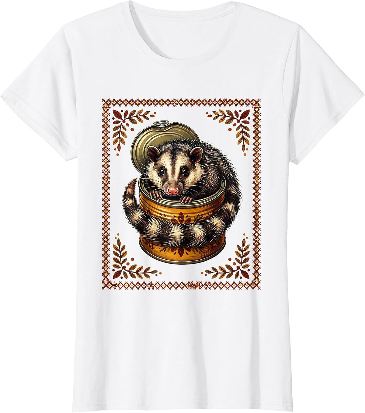 Women's Possum in a Tin Can Cute Funny Opossum Art T-Shirt - White