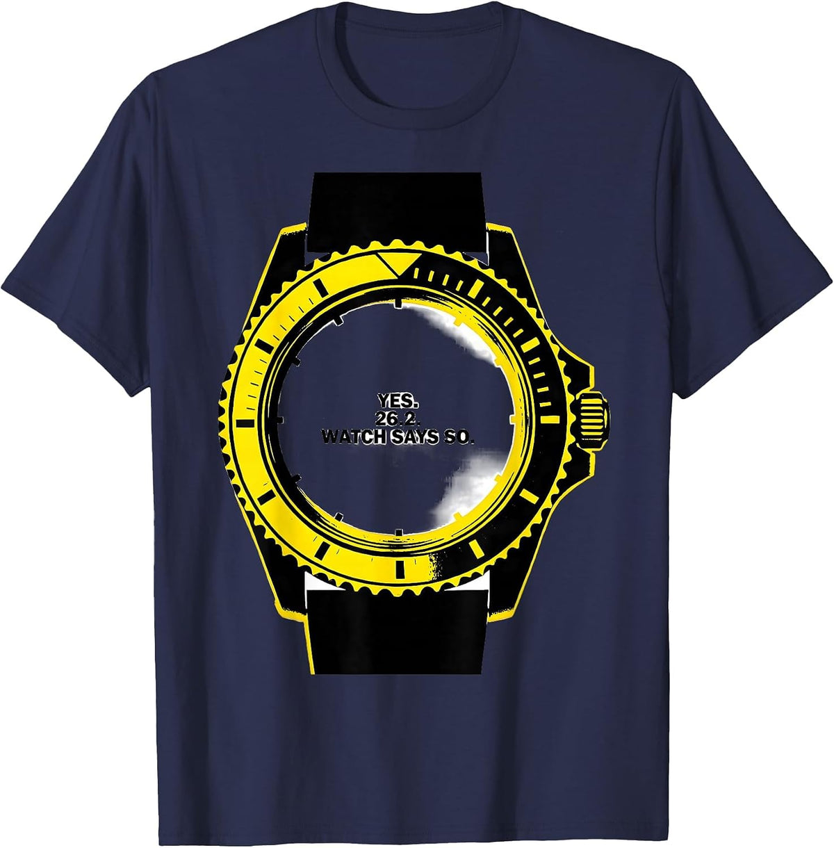 Men's Yes. 26.2. Watch Says So Funny Runner Marathon Humor T-Shirt - Navy Blue