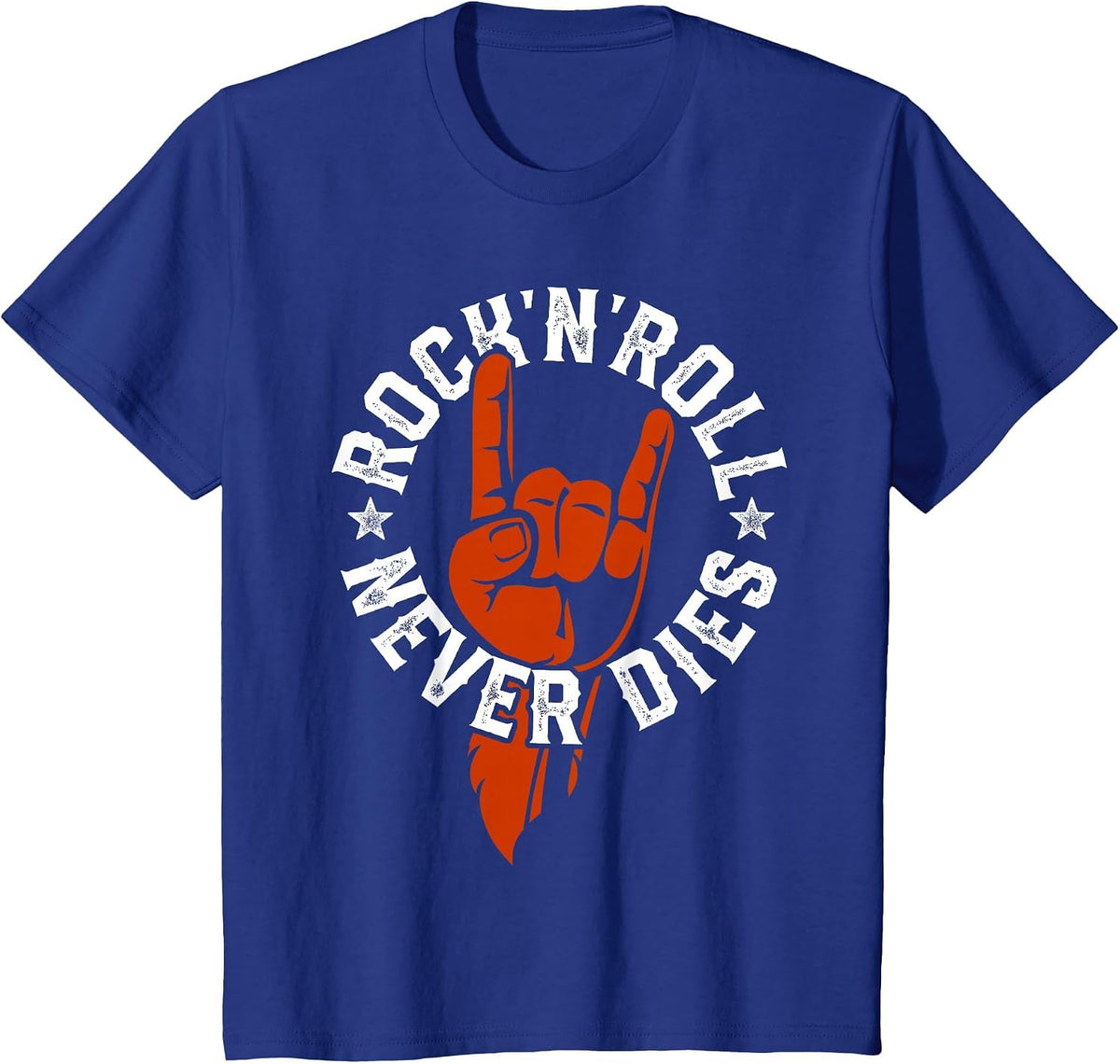 Rock N Roll Never Dies Rock and Roll Heavy Metal Music T-Shirt - Royal Blue