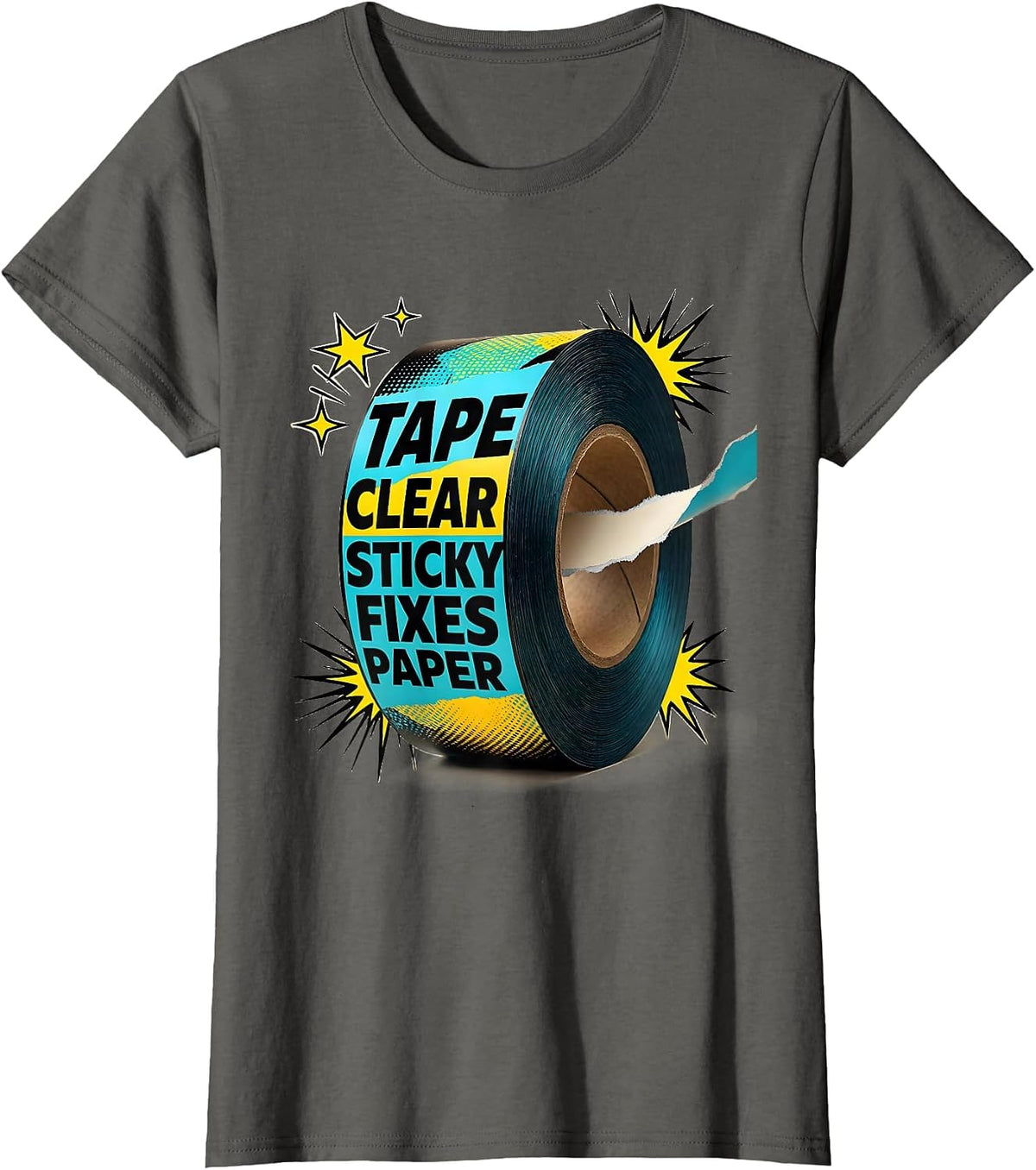 Women's Tape Clear Sticky Fixes Paper Pop Art Teacher Halloween T-Shirt - Asphalt Grey
