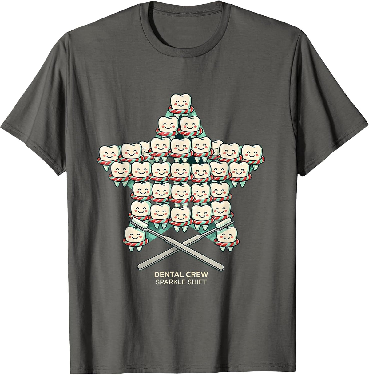 Dental Crew Sparkle Shift Funny Dental Team Christmas T-Shirt - Asphalt Grey