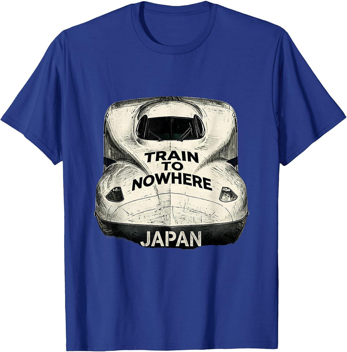 Train to Nowhere Japan Vintage Travel Design T-Shirt - Royal Blue