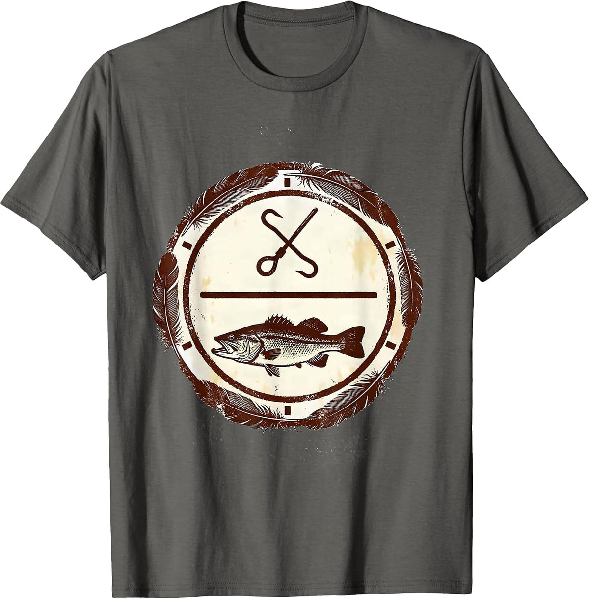 Broken Stamp Bass Fishing Badge Humor T-Shirt - Asphalt Grey