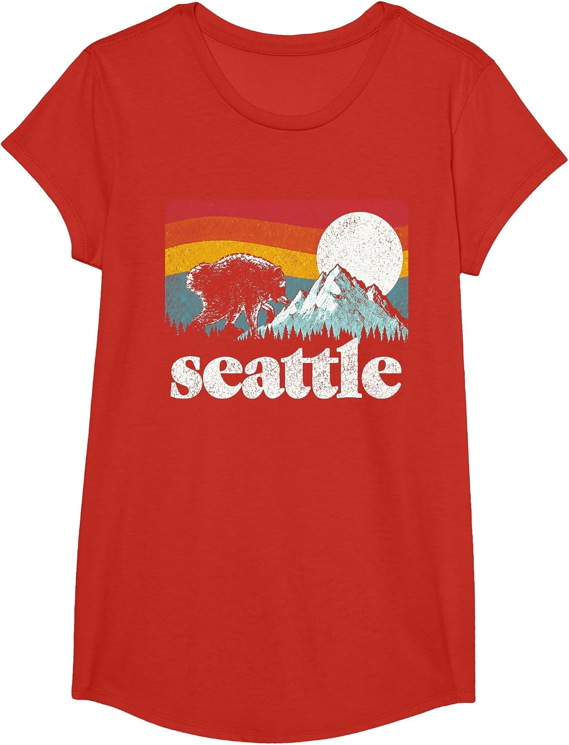 Jimothy Viral Raccoon Seattle Washington Mountains Retro T-Shirt - Girls Red