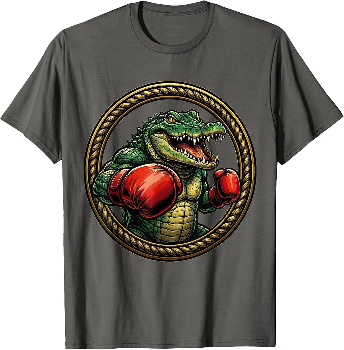 Gator Boxing Gloves Fighter Punch Illustration T-Shirt - Asphalt Grey