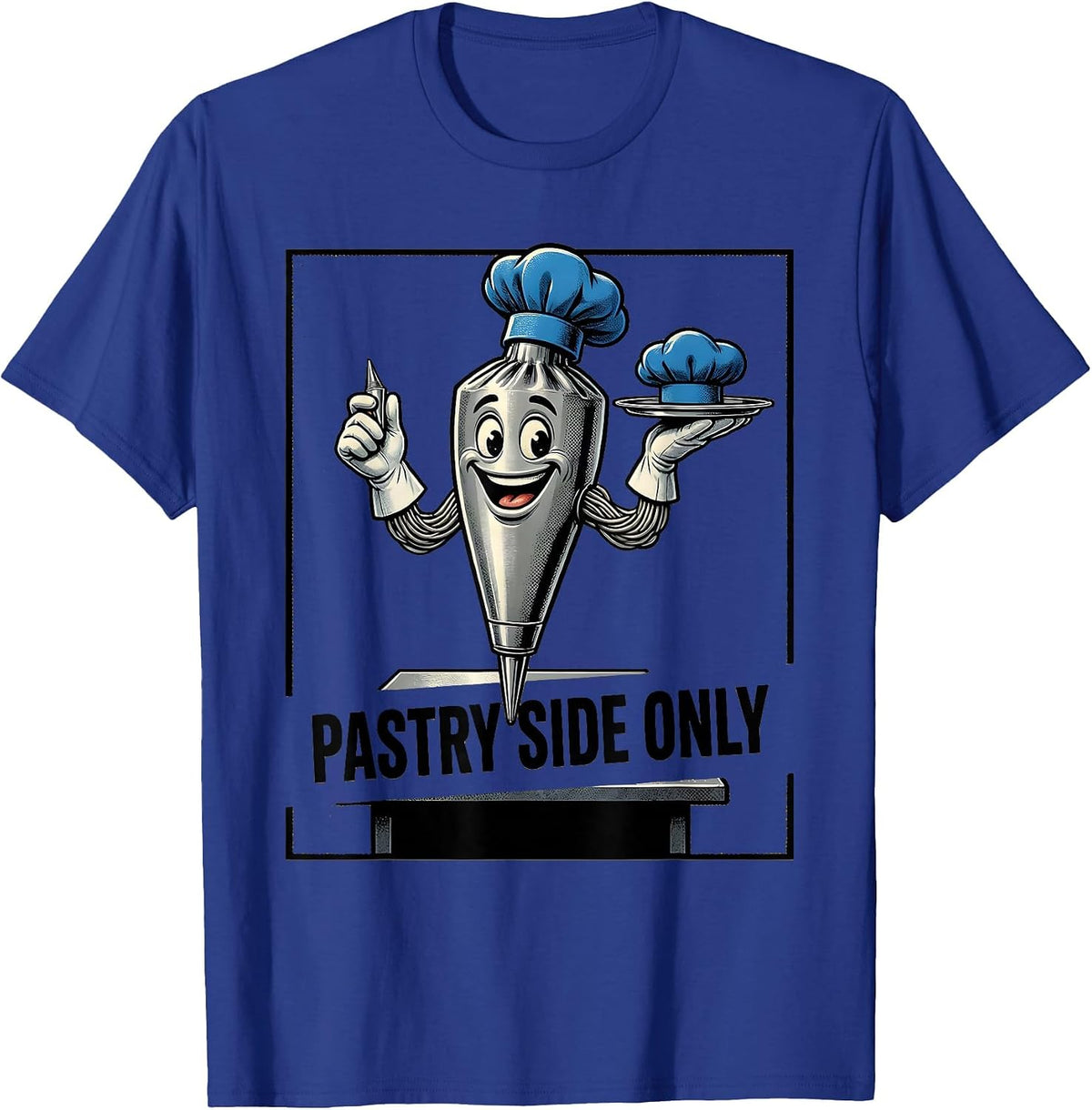 Pastry Side Only Retro Cartoon Chef Kitchen Staff Humor T-Shirt - Royal Blue