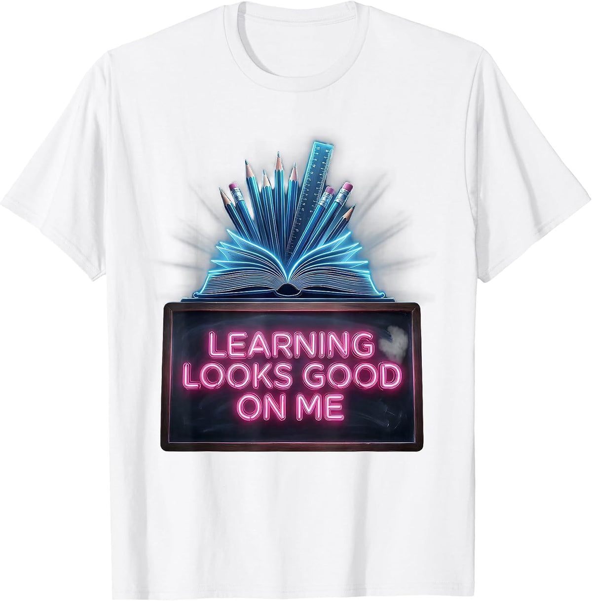 Men's Learning Looks Good On Me Back to School Design T-Shirt - White