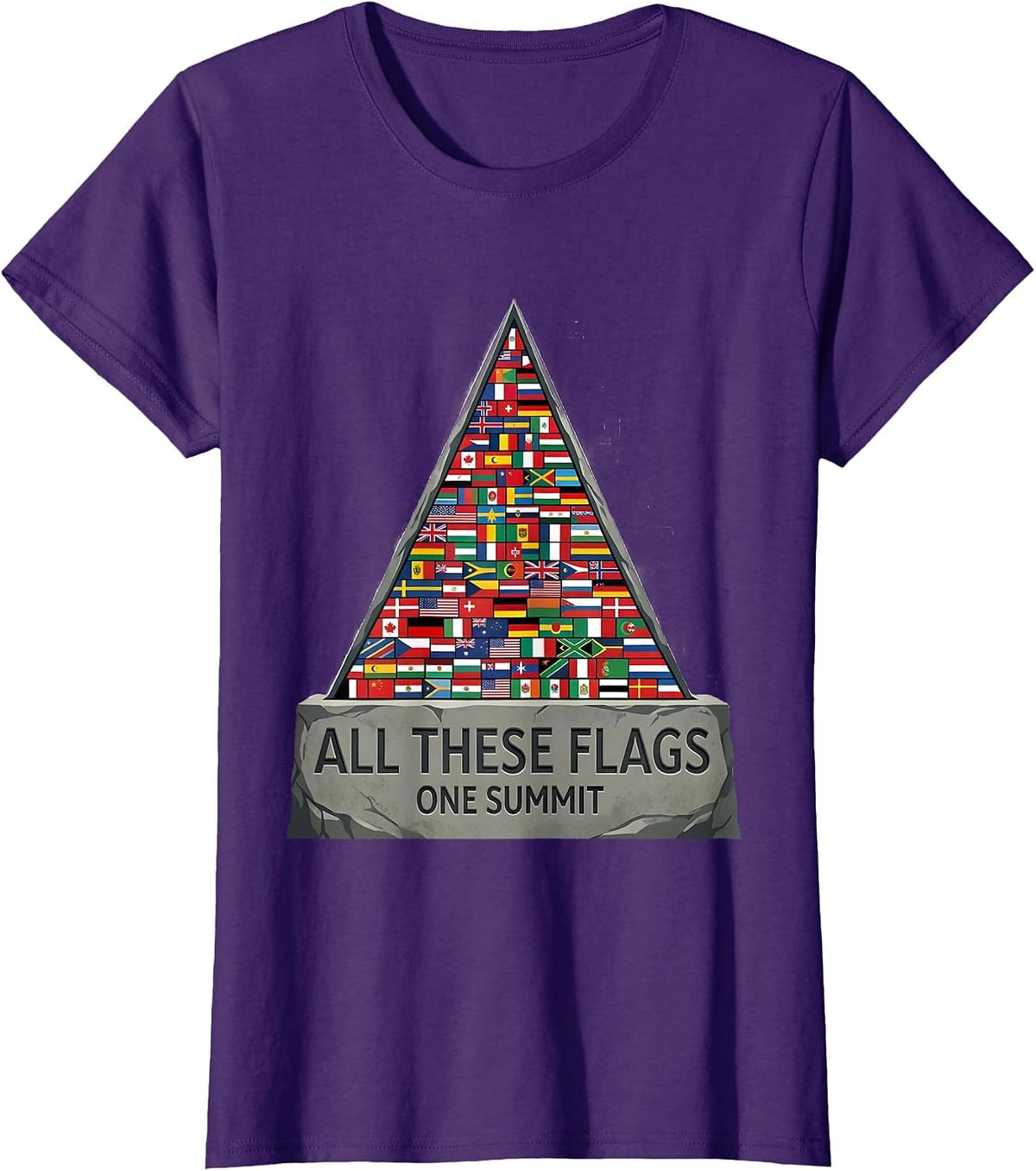 All These Flags, One Summit Educational Geography Kids World T-Shirt - Purple
