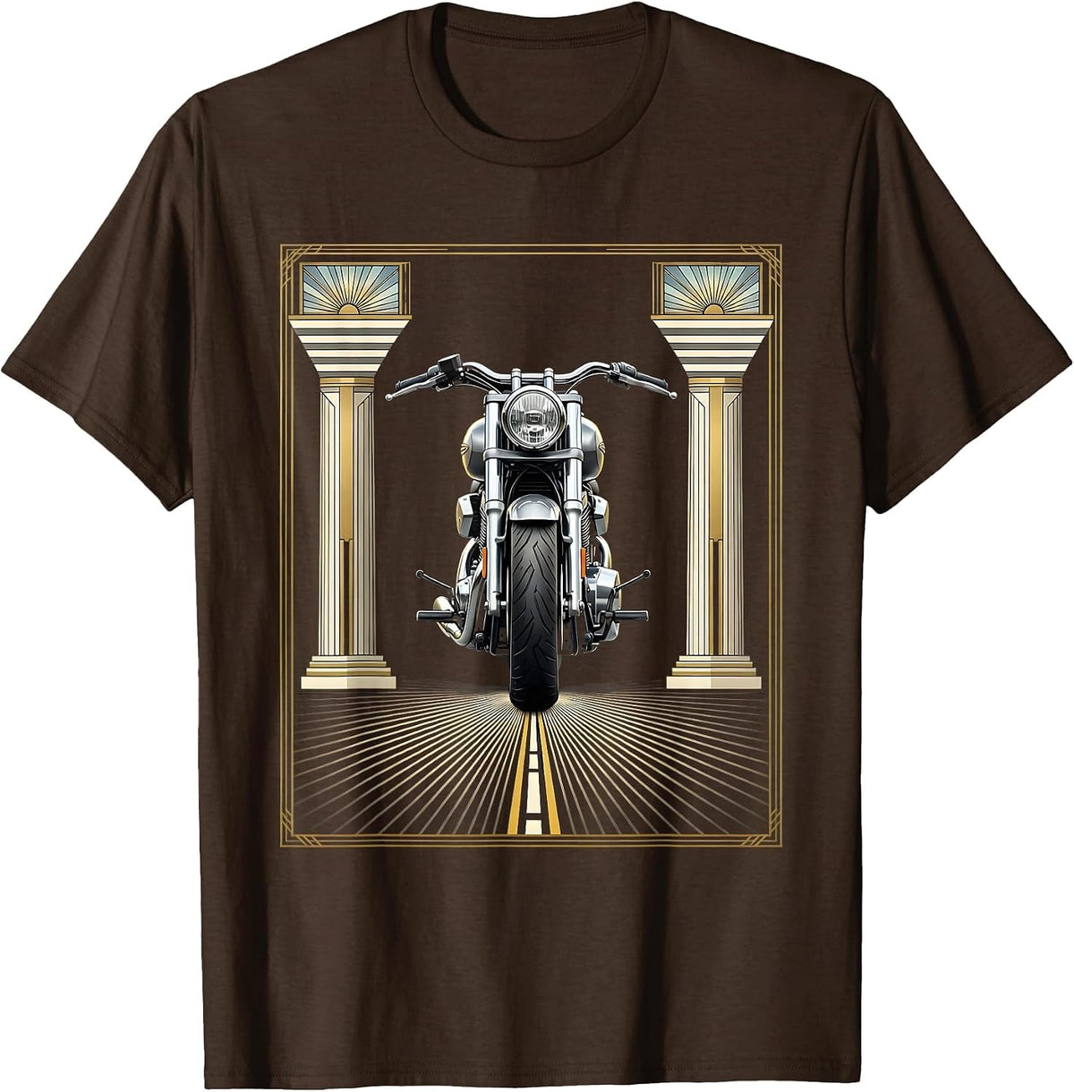 Route 66 Vintage Motorcycle Saloon Graphic Tee T-Shirt - Brown