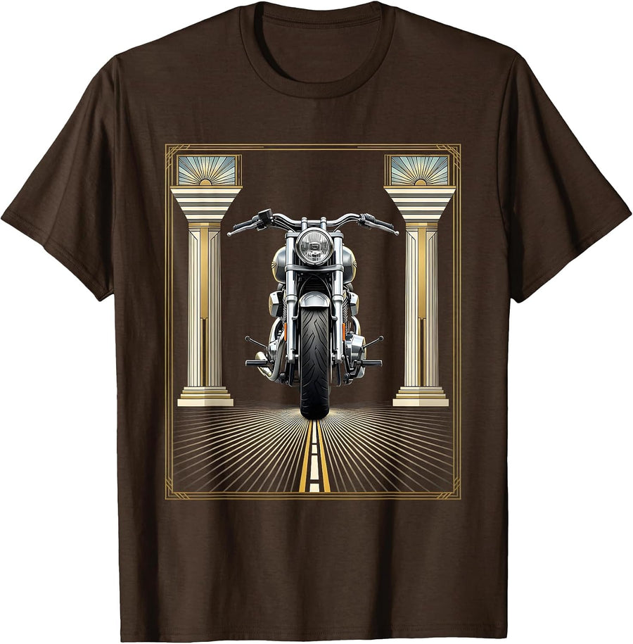 Route 66 Vintage Motorcycle Saloon Graphic Tee T-Shirt - Brown