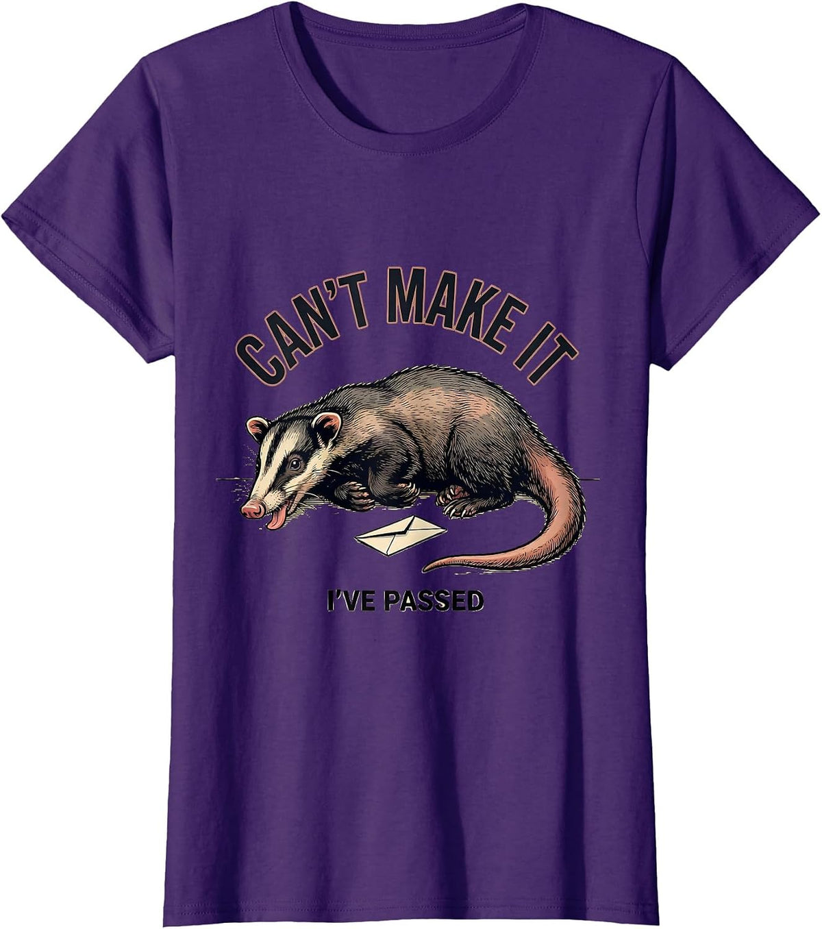 Women's Can't Make It I've Passed Funny Opossum Trash Panda Meme T-Shirt - Purple