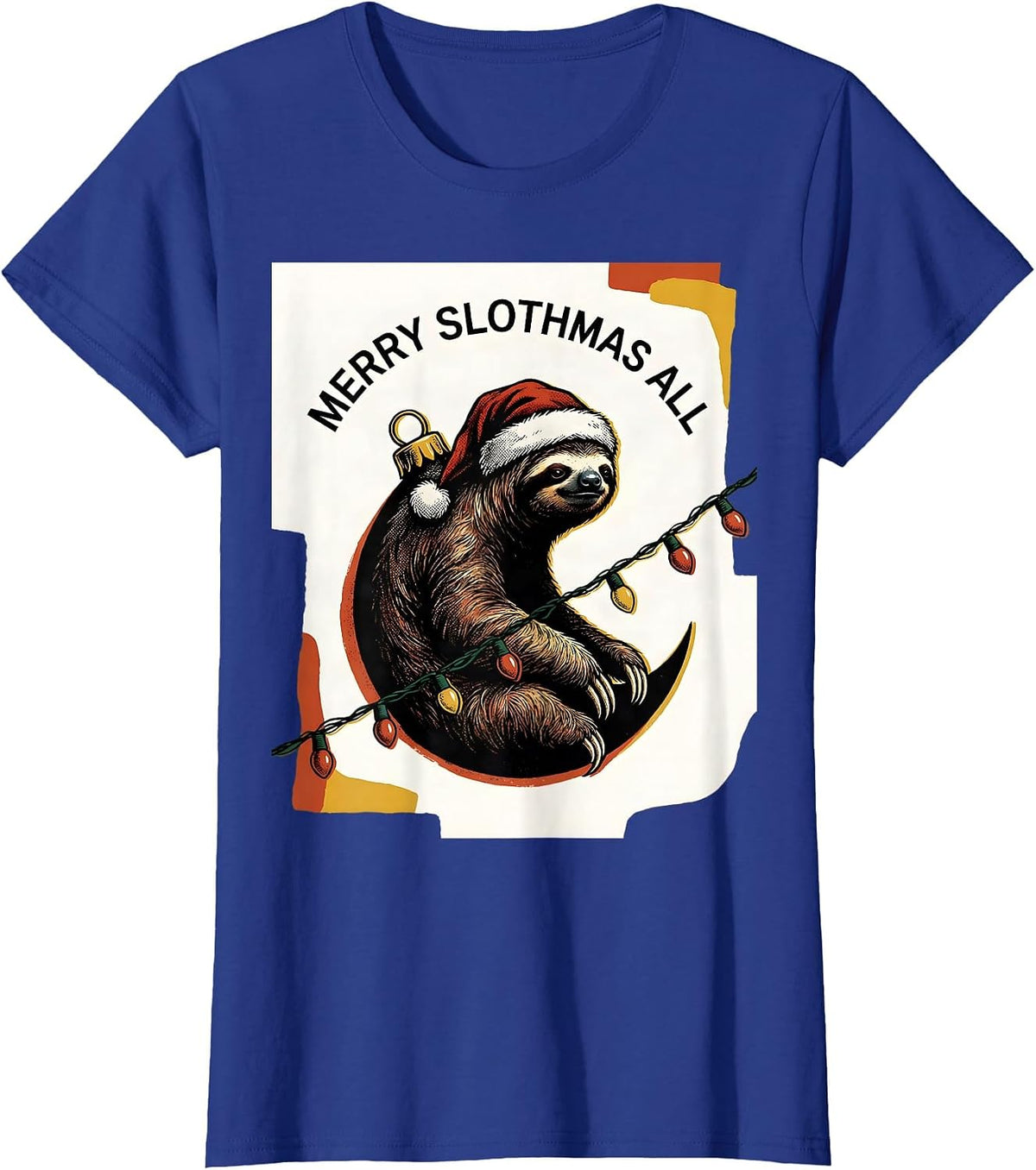 Women's Merry Slothmas, All Funny Sloth Lover Christmas Lights T-Shirt - Royal Blue