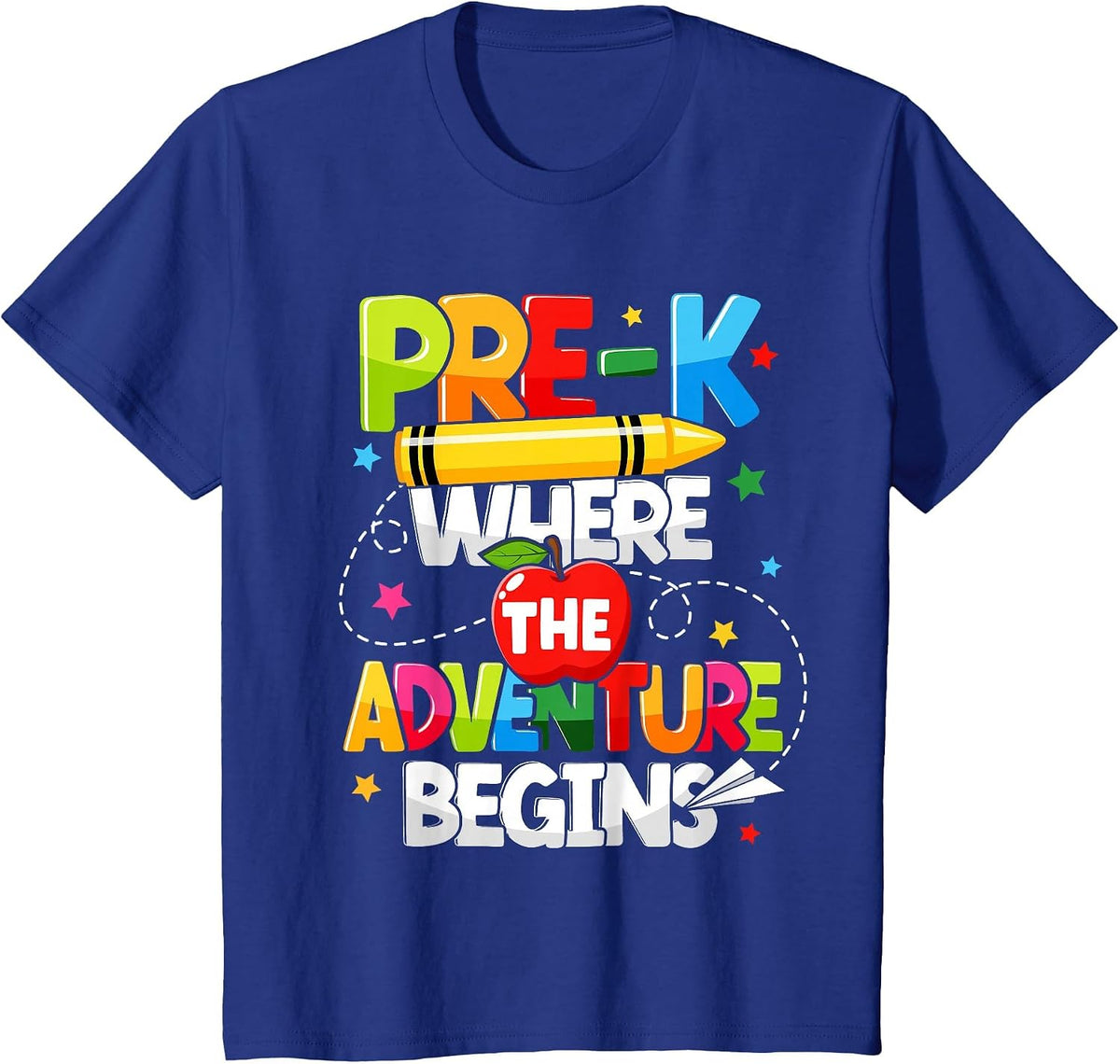 Pre-K Where The Adventure Begins Back to School Teacher T-Shirt - Royal Blue