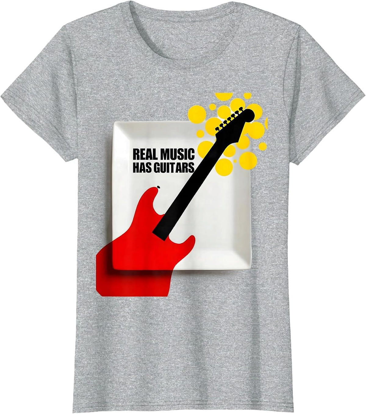 Real Music Has Guitars Classic Rock Design T-Shirt - Heather Grey