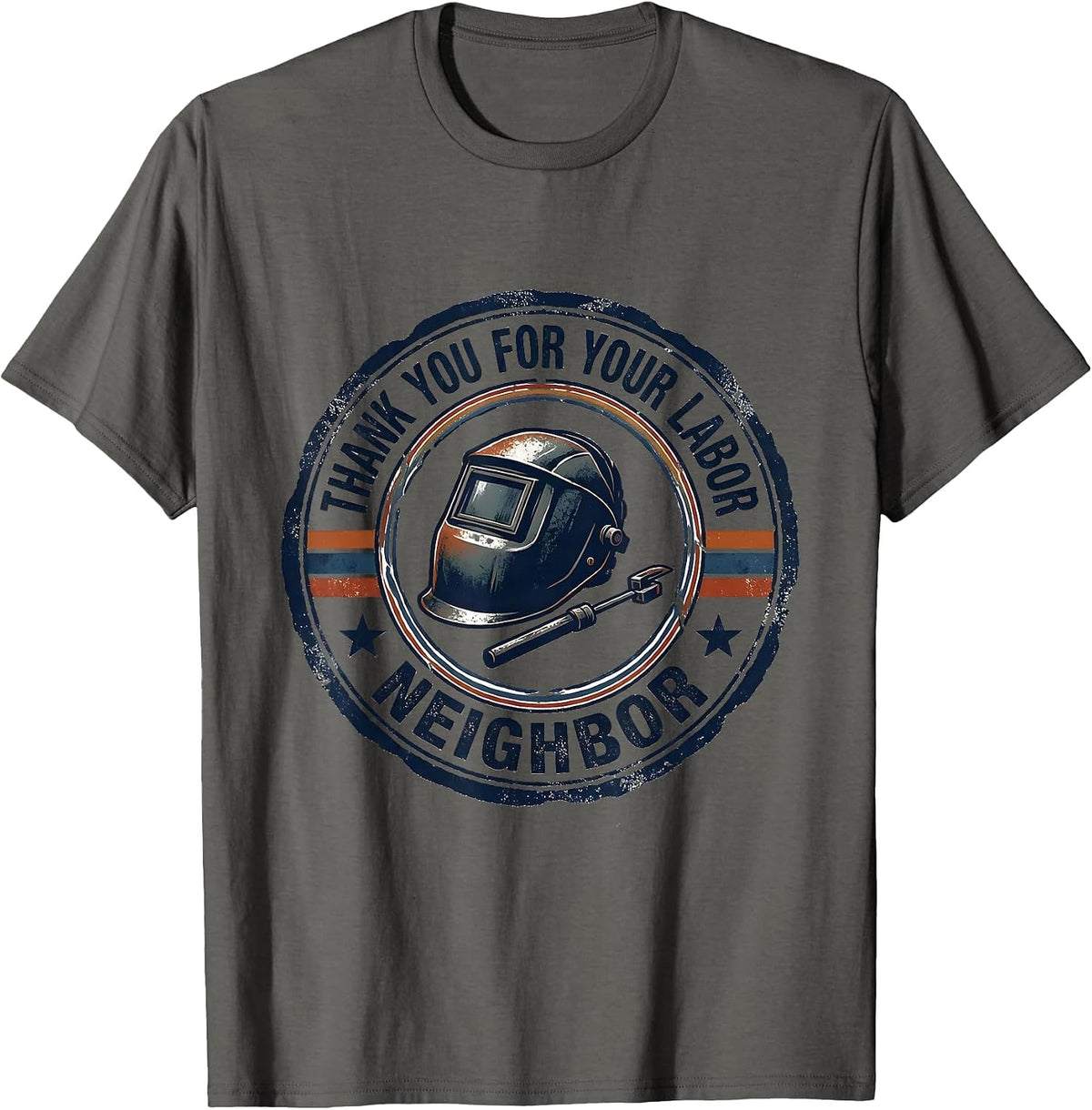 Thank You For Your Labor Neighbor Rubber Stamp Union Pride T-Shirt - Asphalt Grey