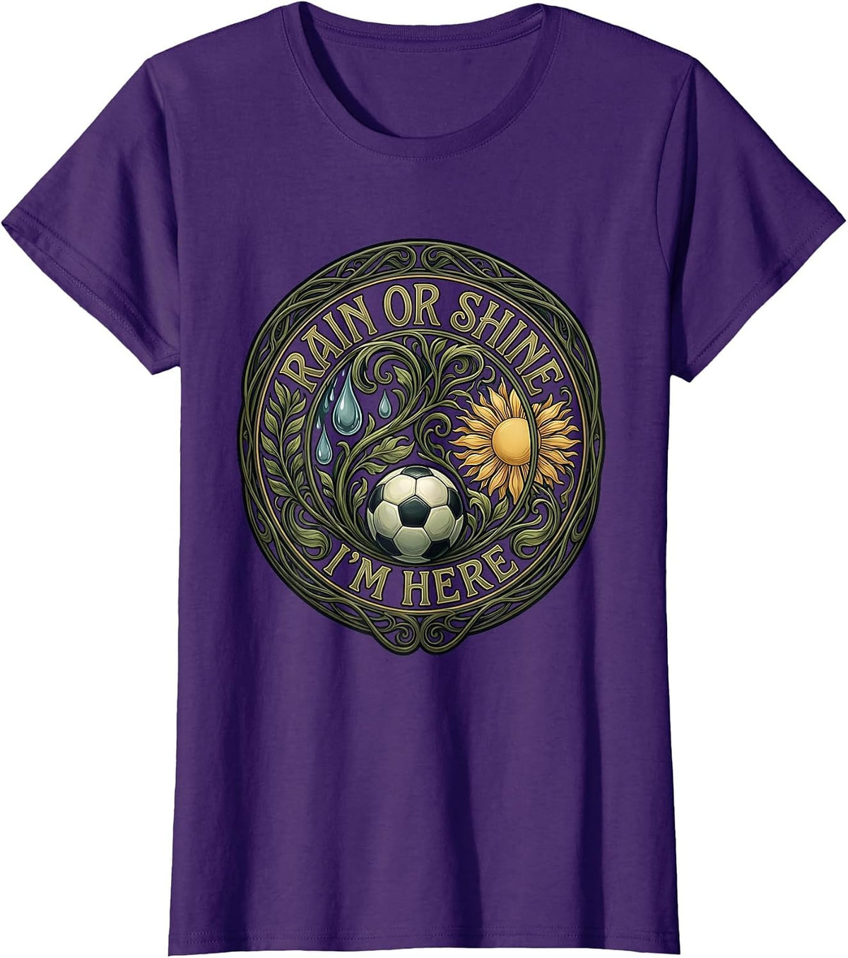 Women's Rain or Shine Soccer Dad Graphic Design T-Shirt - Purple