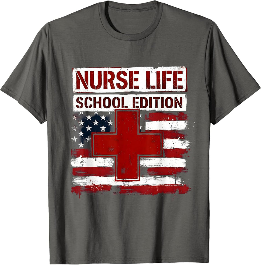 Nurse Life School Edition School Nurse Design T-Shirt - Asphalt Grey