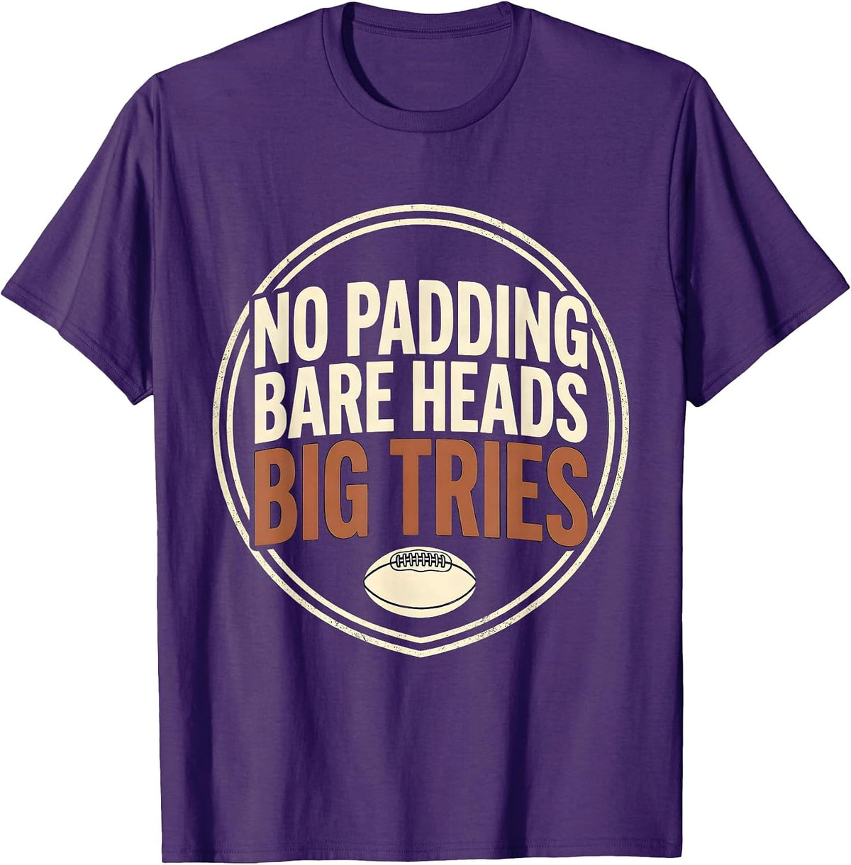 Men's No Padding Bare Heads Big Tries Funny Rugby Player Coach Fan T-Shirt - Purple