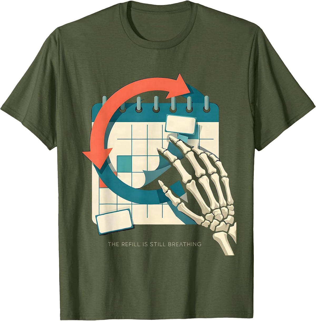 Men's The Refill Is Still Breathing Funny Pharmacy Tech Halloween T-Shirt - Olive Green