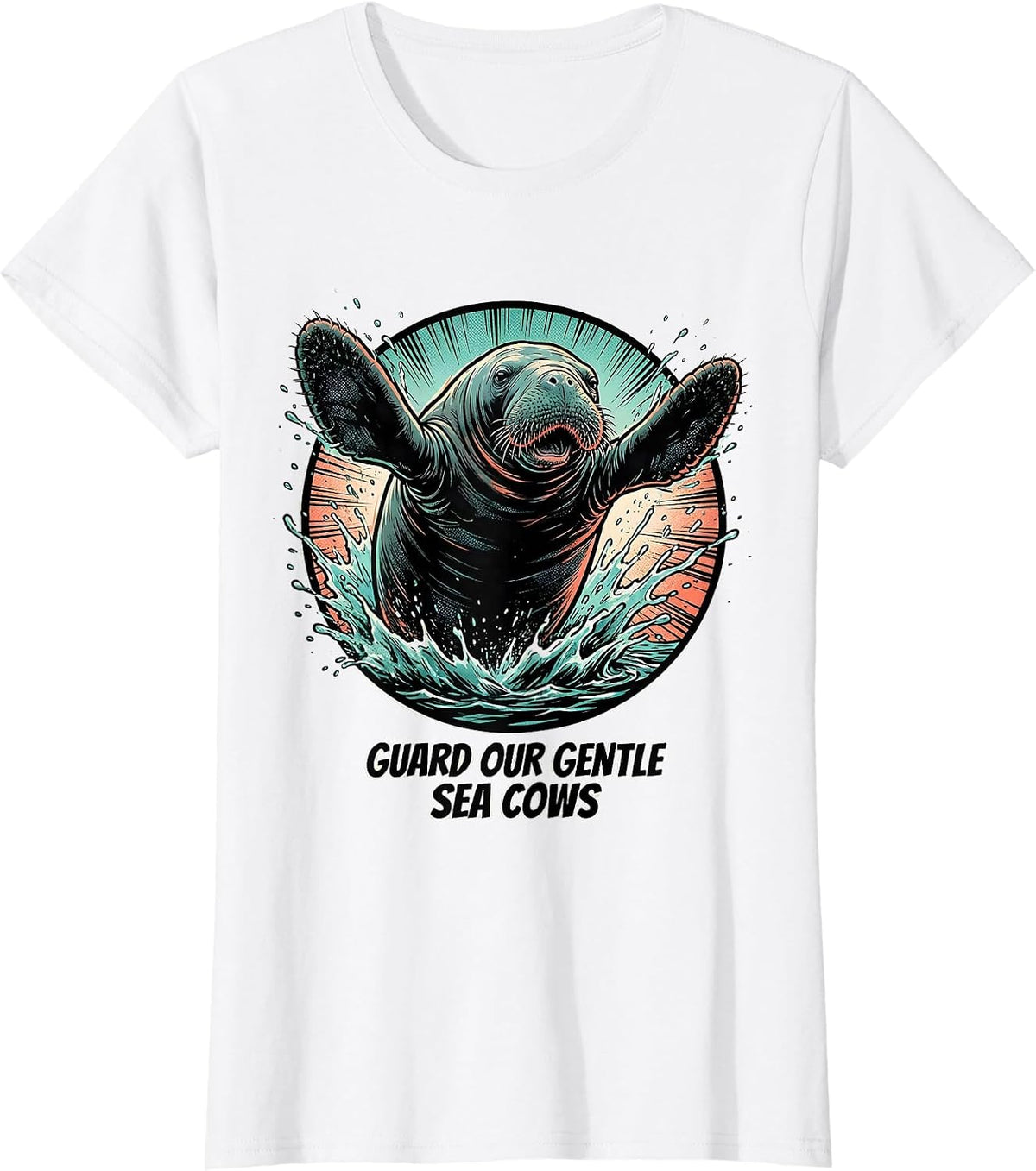 Guard Our Gentle Sea Cows Comic Book Manatee Lover Crystal T-Shirt - White