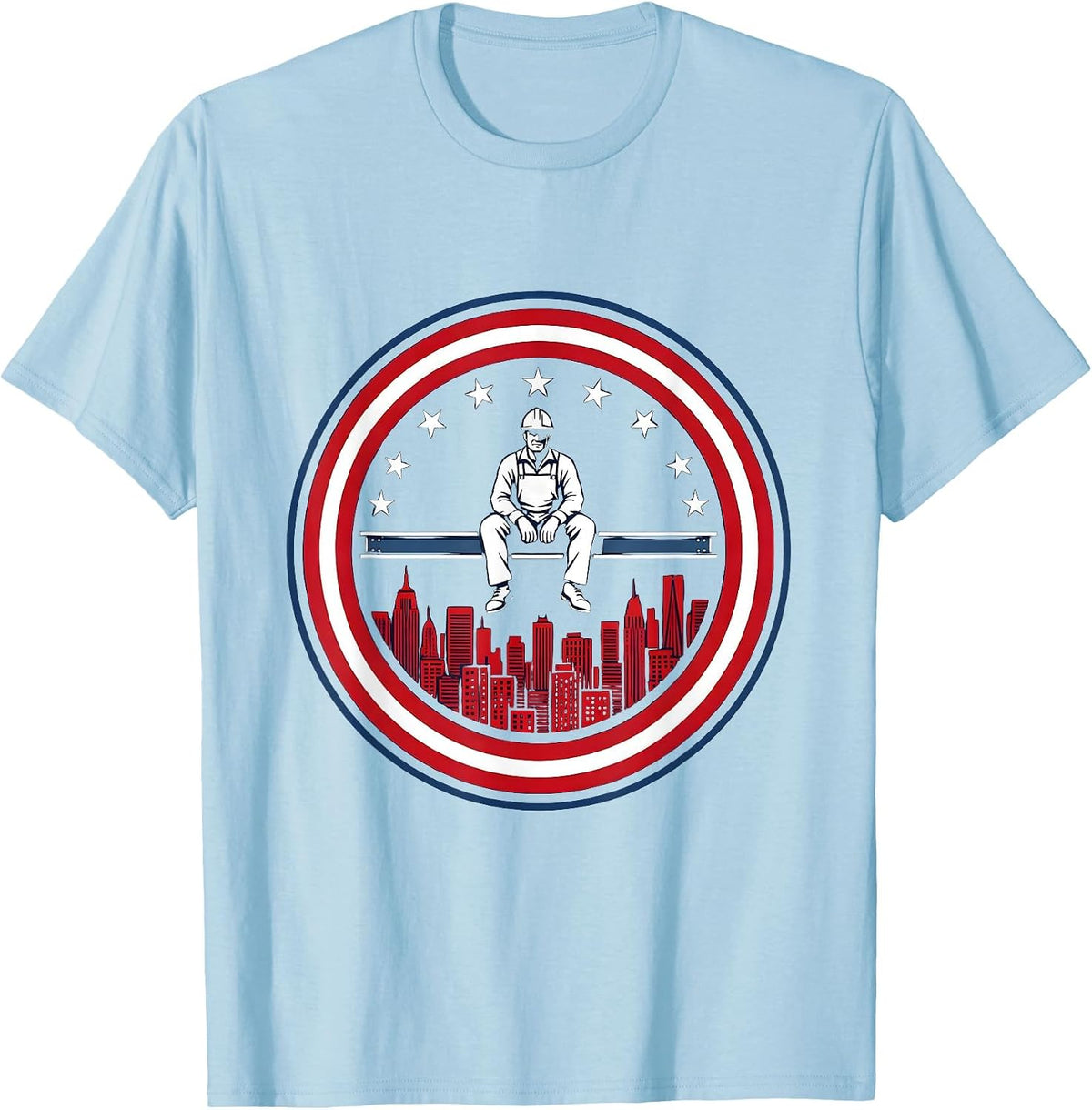 Men's Steelworker Silhouette City Skyline Beam Design T-Shirt - Baby Blue