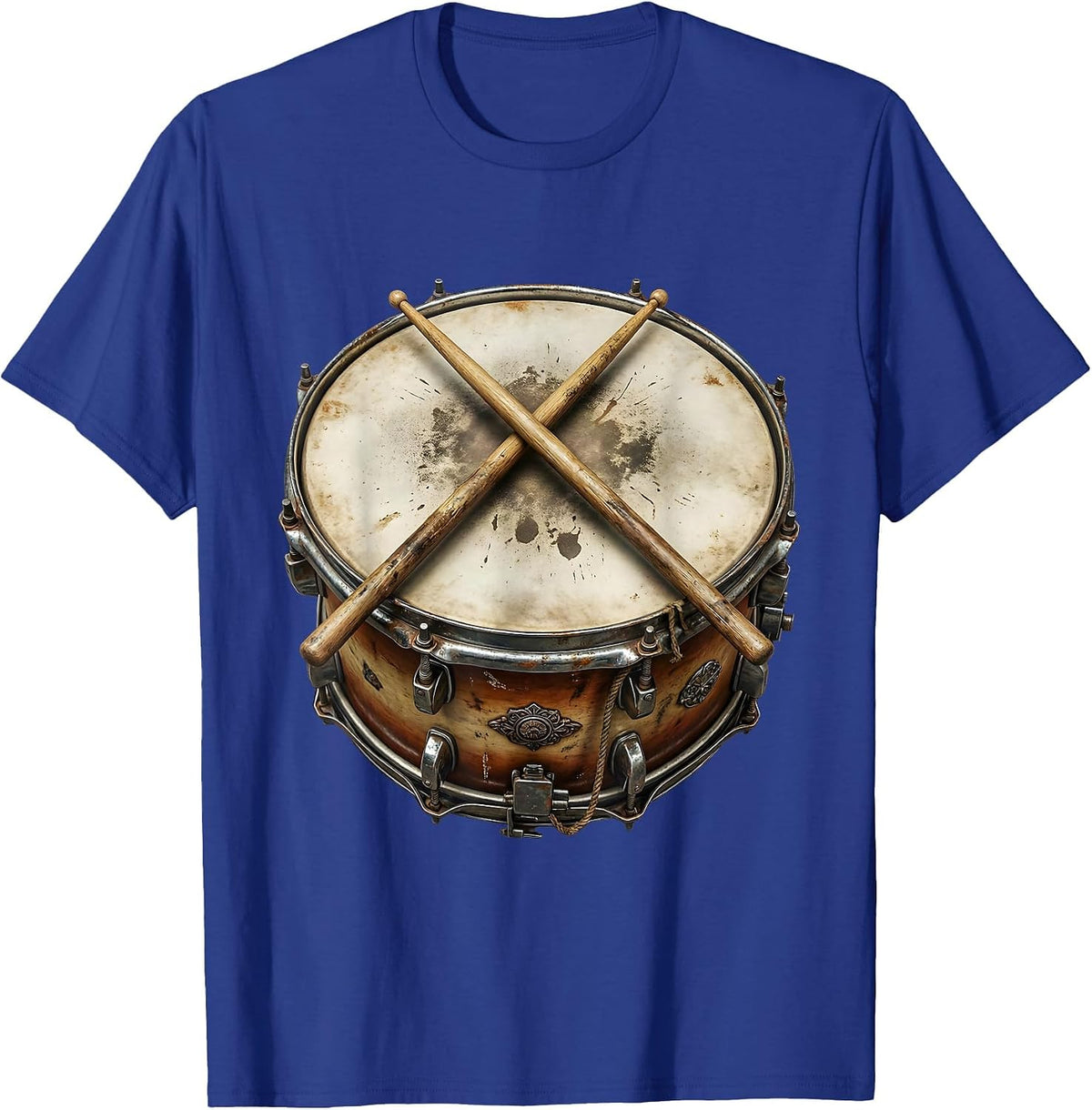 Men's Crossed Drumsticks Snare Drum Percussion Graphic T-Shirt - Royal Blue