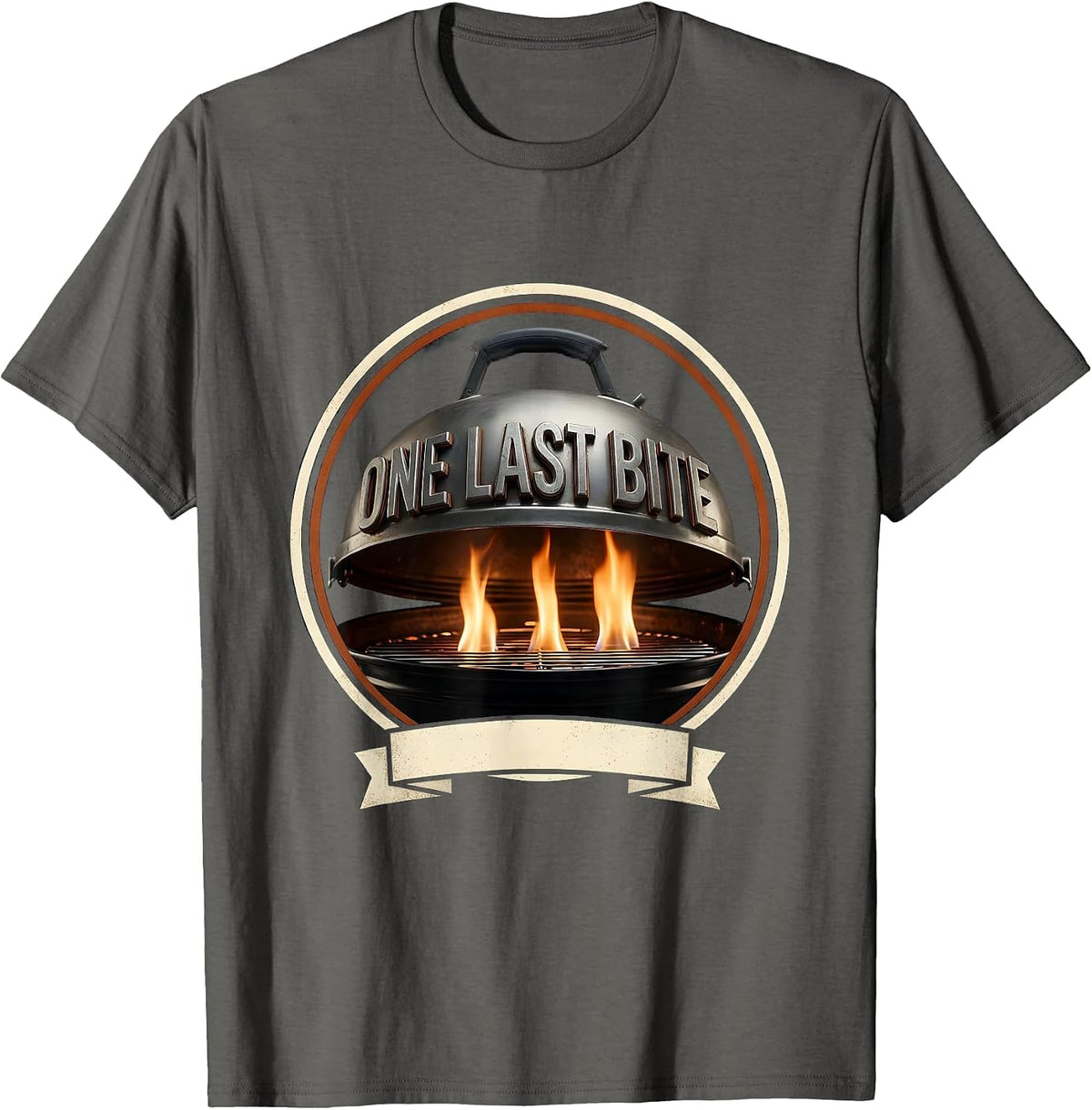 One Last Bite Emblem BBQ Grill Dad Humor T-Shirt - Asphalt Grey