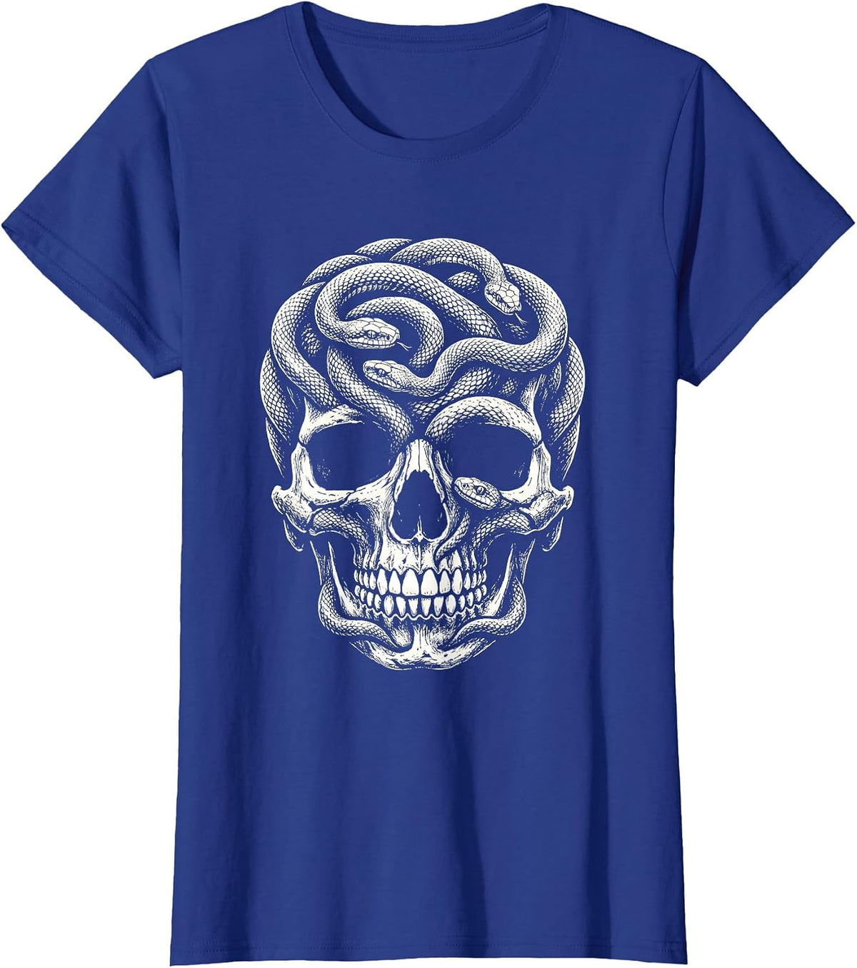 Women's Serpent Skull Intertwined Snake Gothic Art T-Shirt - Royal Blue