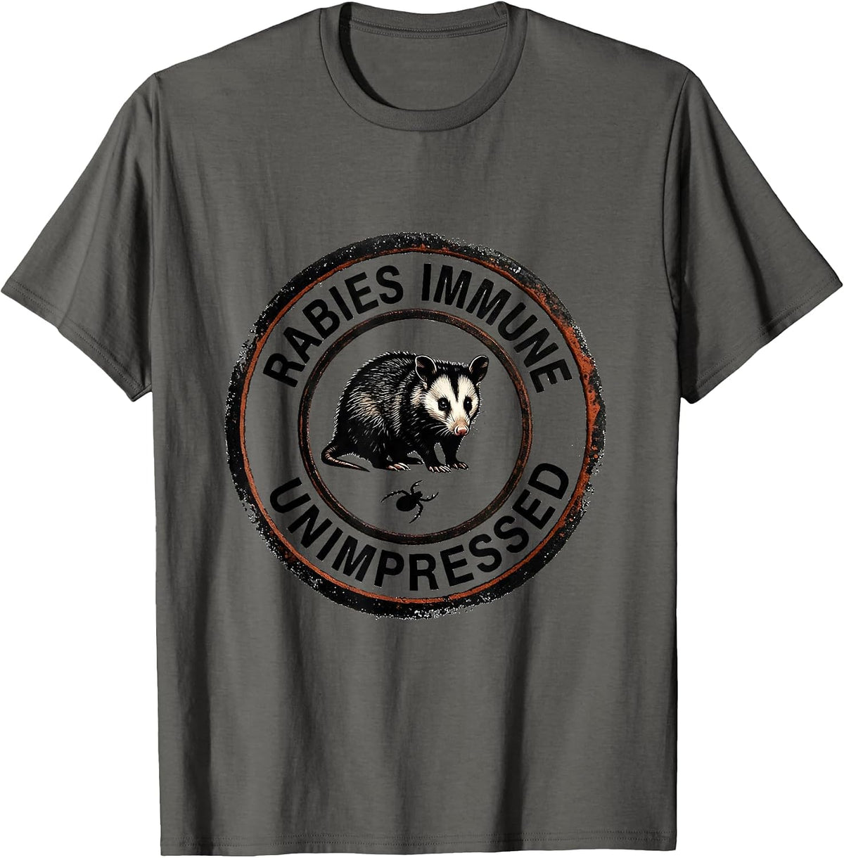 Men's Rabies Immune, Unimpressed Funny Opossum Meme Animal Humor T-Shirt - Asphalt Grey