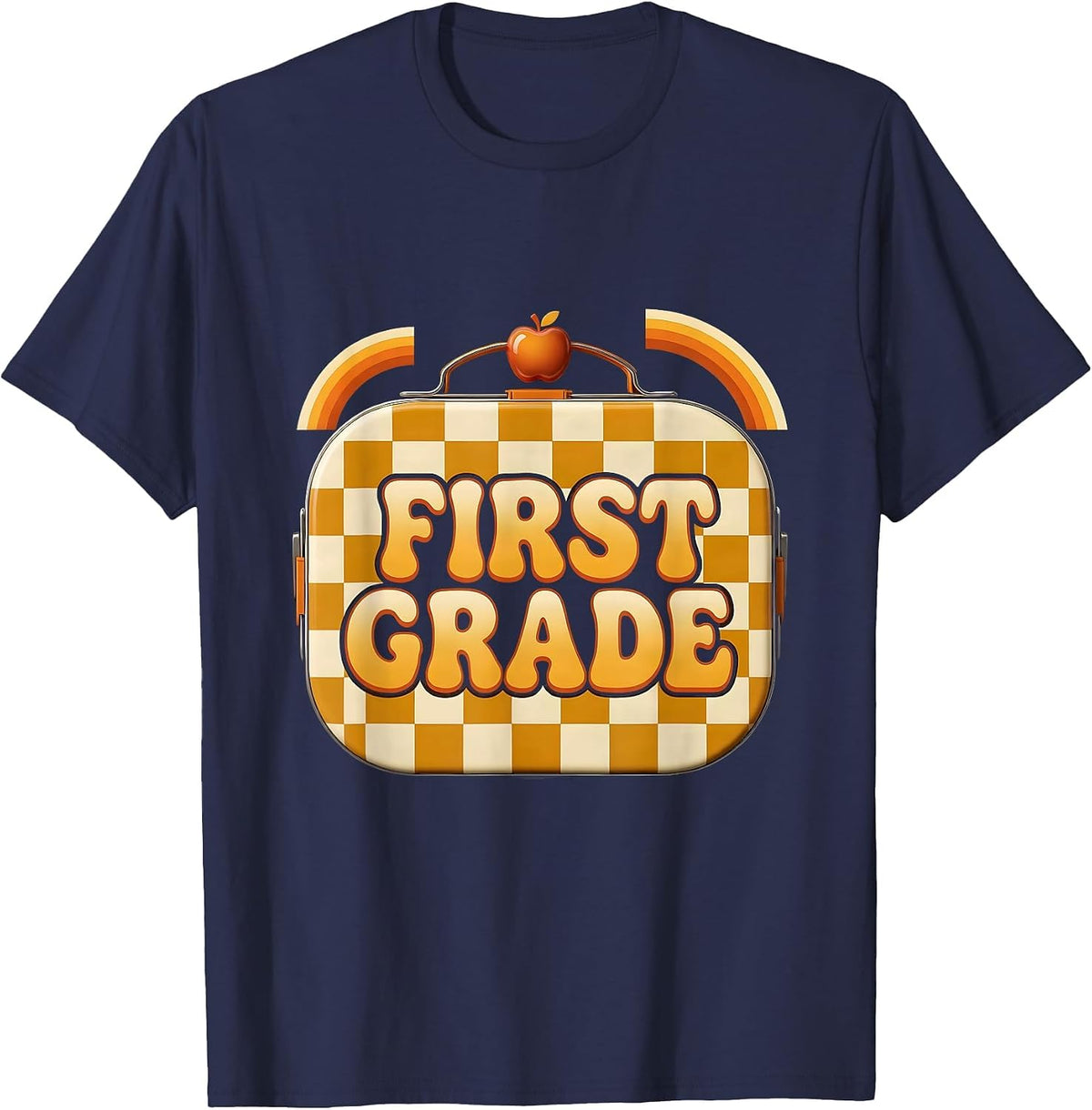 Men's First Grade Retro Checkered Girl Teacher Back To School T-Shirt - Navy Blue