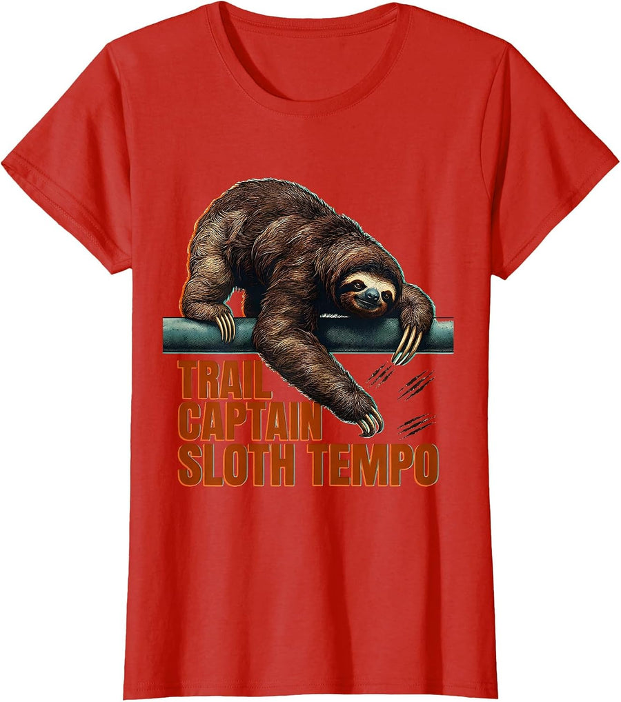 Women's Trail Captain Sloth Tempo Funny Sloth Lover Lazy Humor Gift T-Shirt - Red