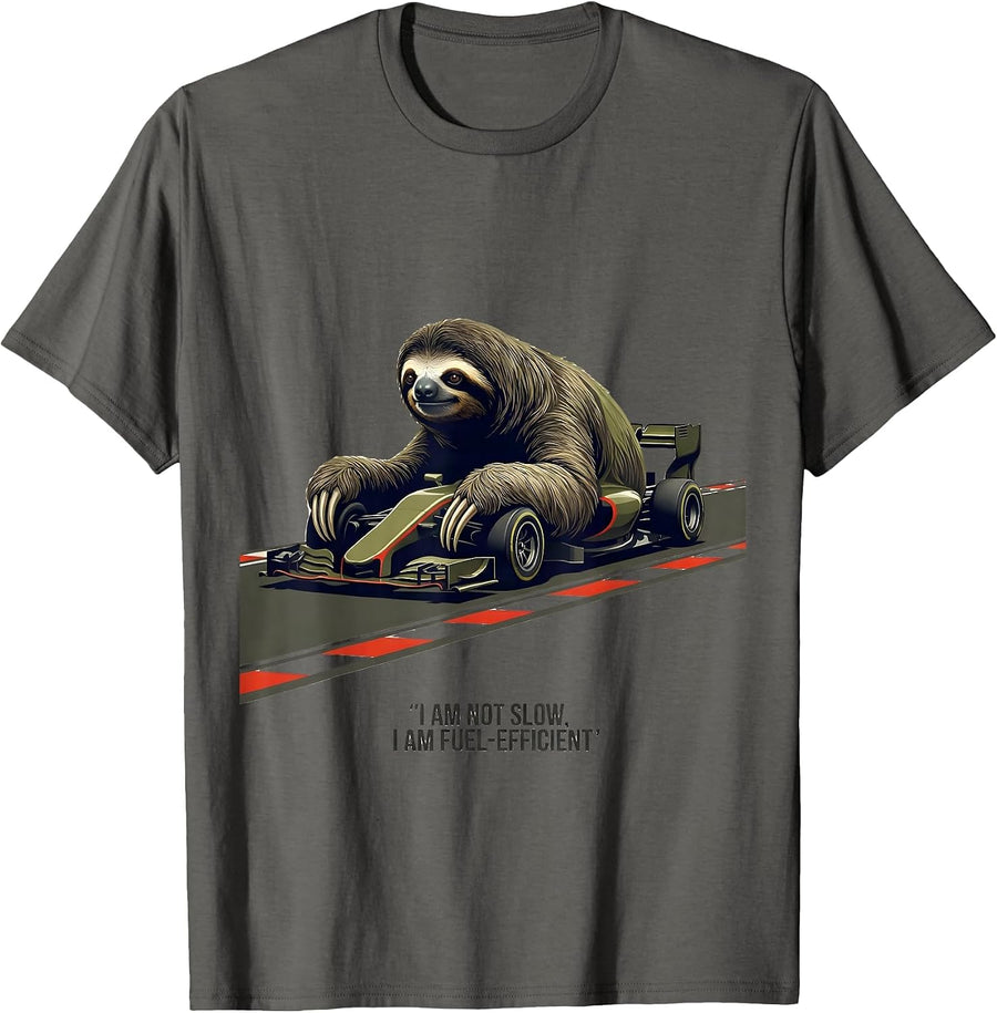 I Am Not Slow I Am Fuel-Efficient Funny Sloth Lover Gift T-Shirt - Asphalt Grey